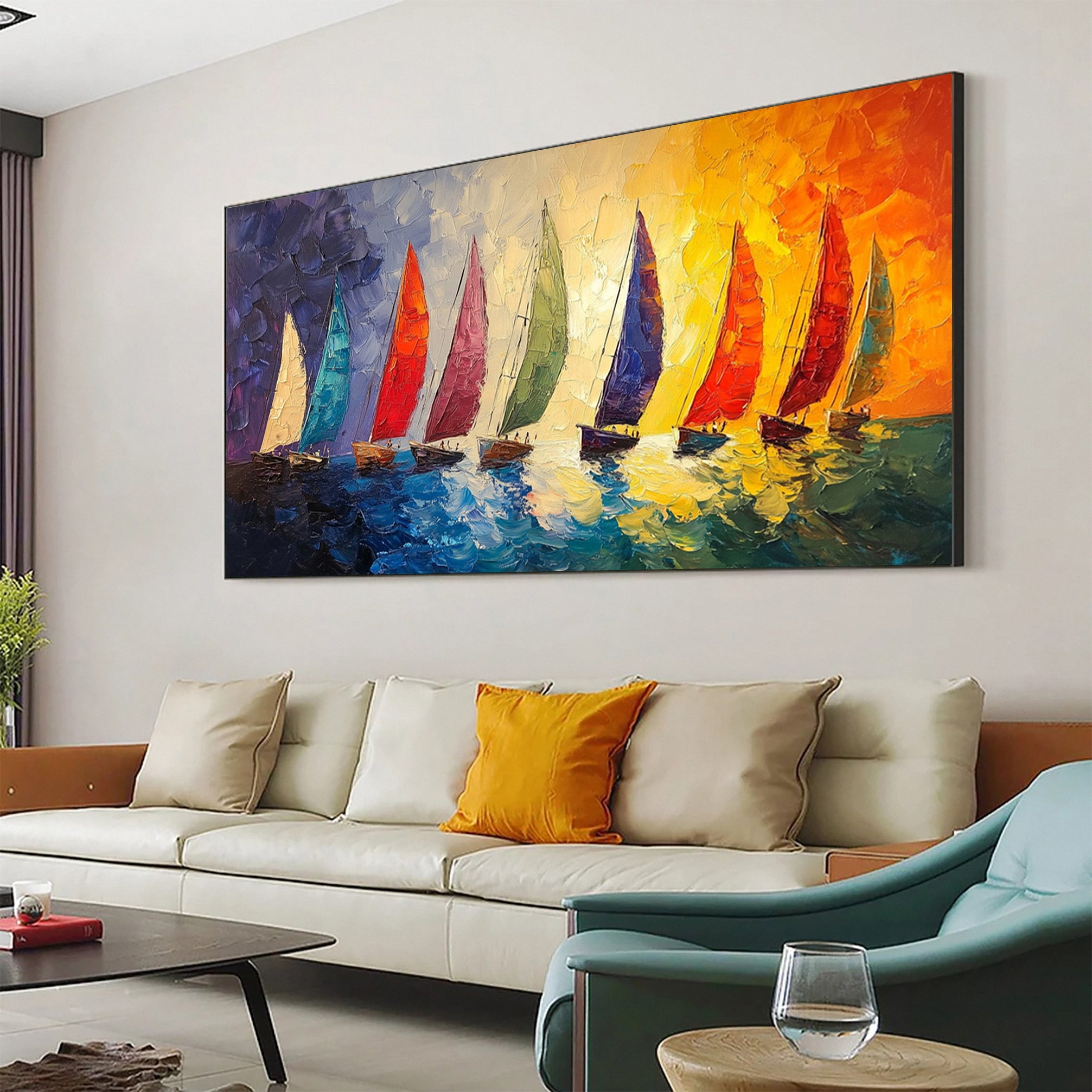 Vivid Voyages Oil Painting of Colorful Sailboats #CAP 005