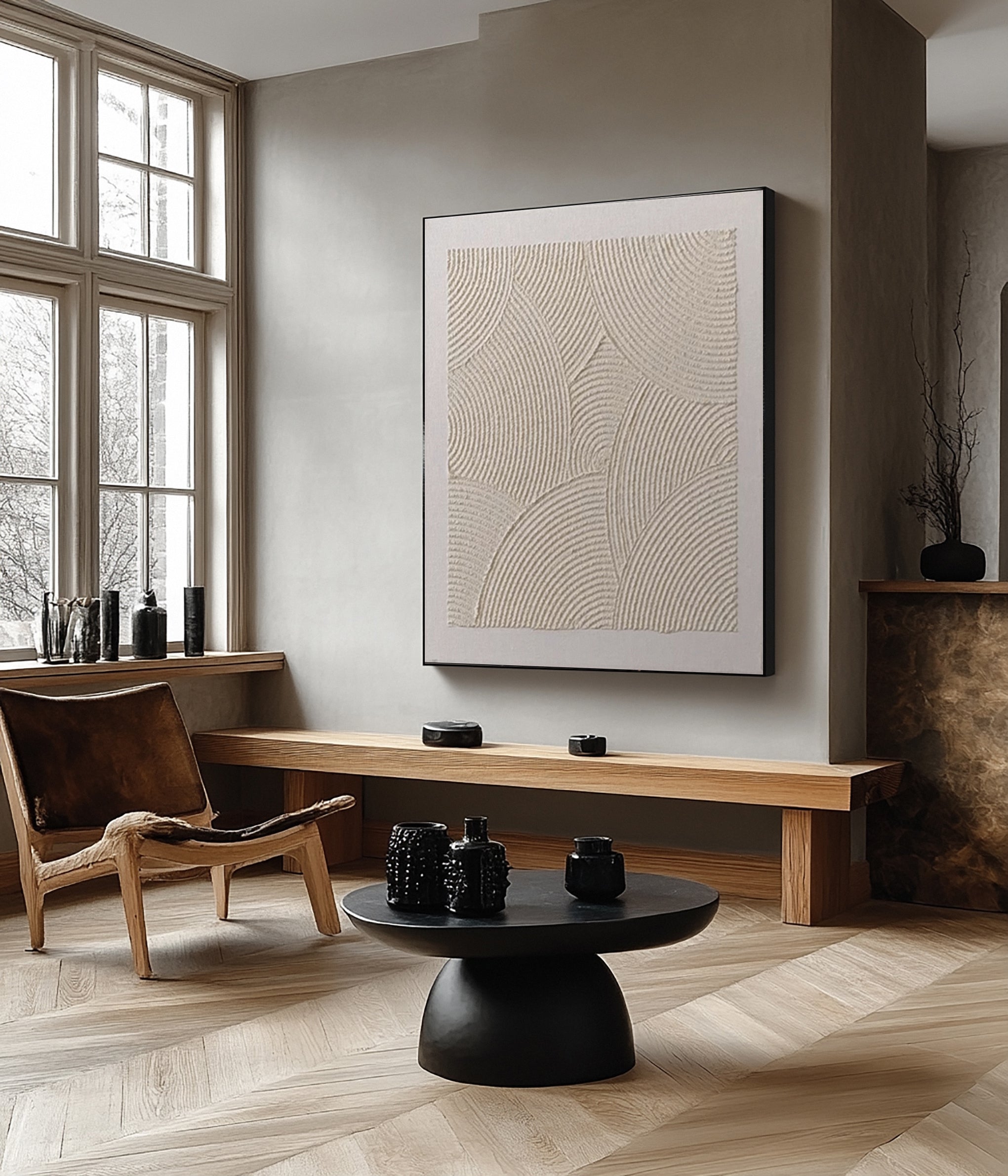 Modern Beige Abstract Canvas with Textured Petal-like Forms #BGA 231