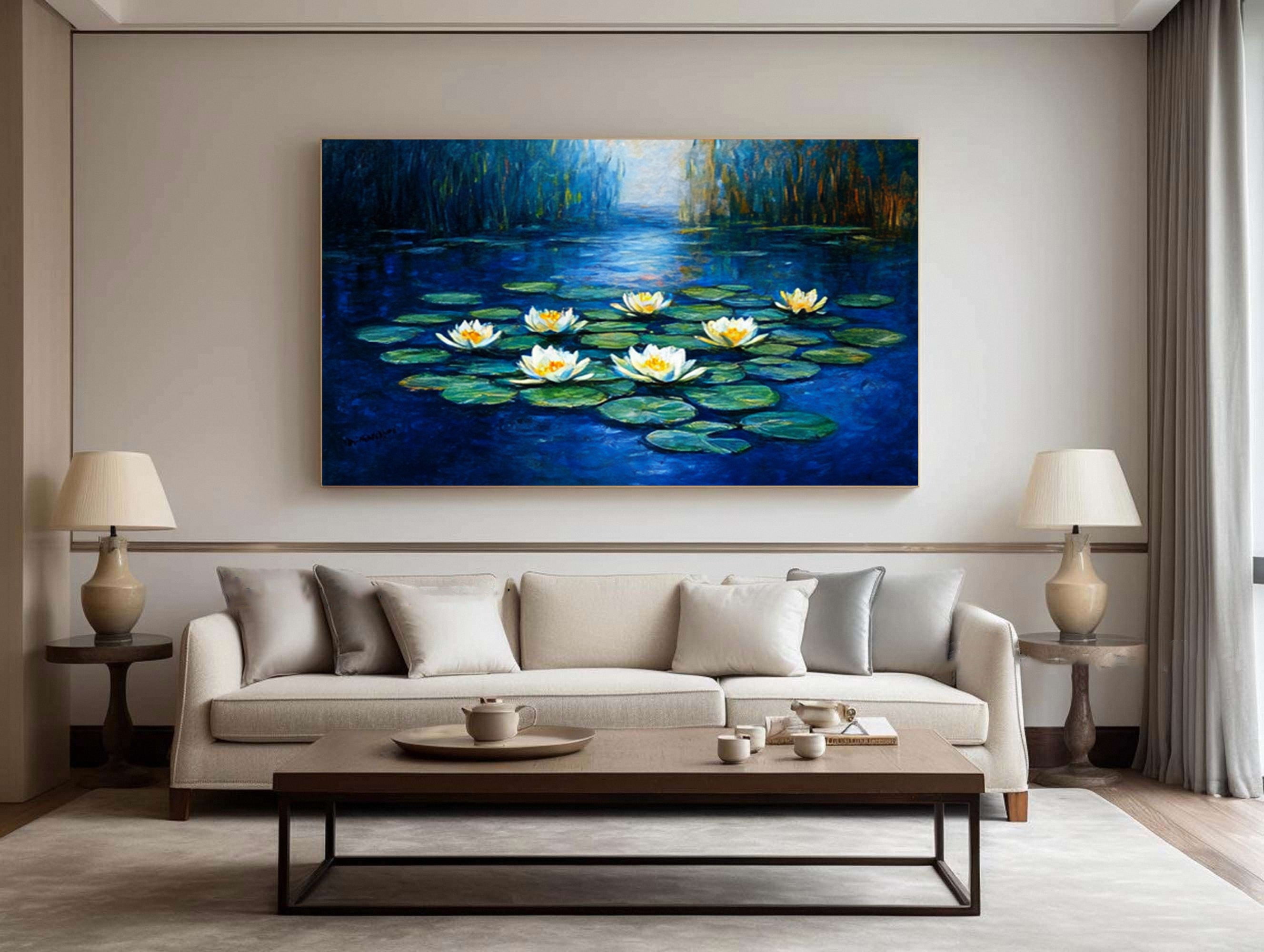 Impressionistic Style Art of Water Lilies Among Greenery #BGA 277