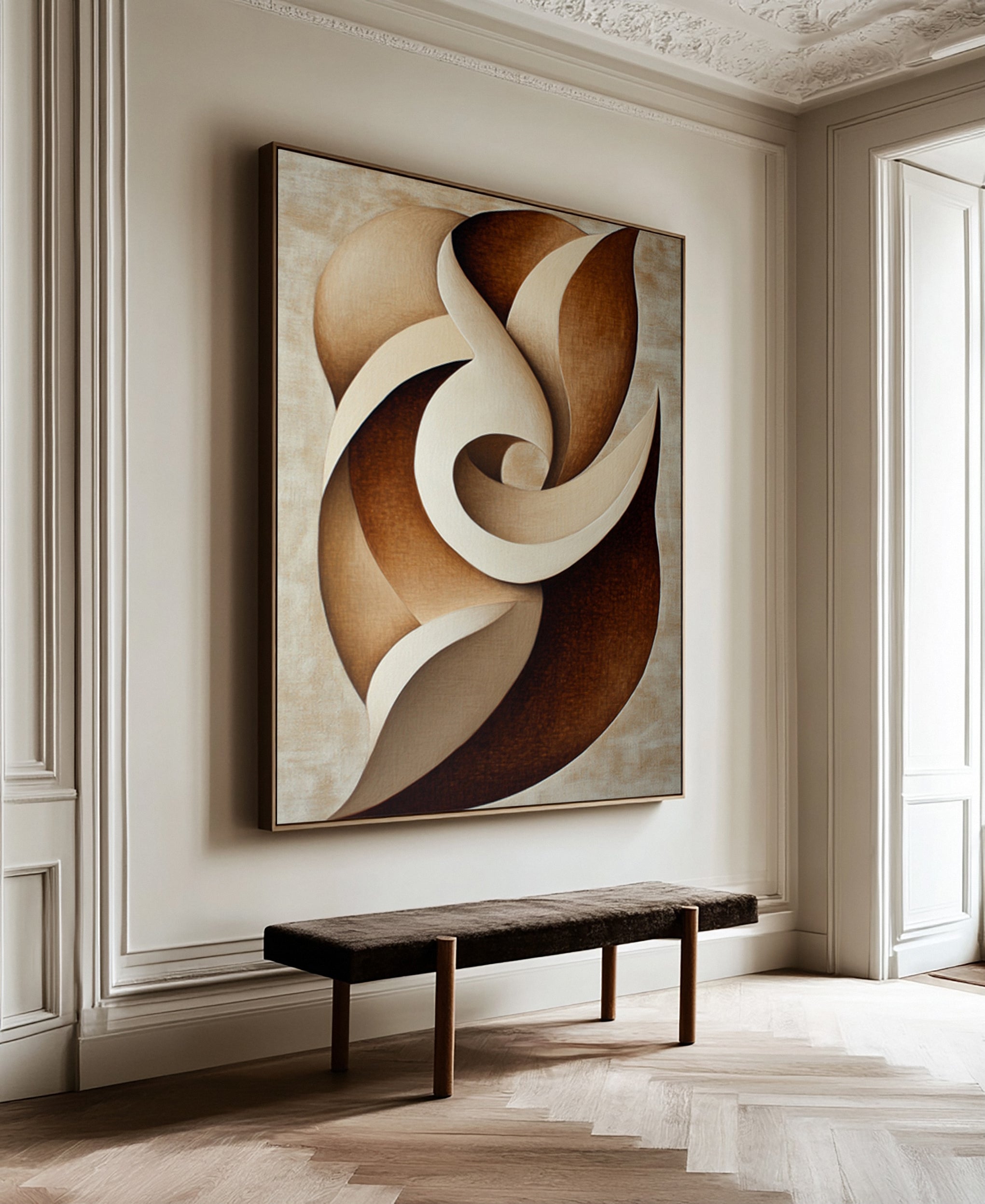 Quietude Swirl': Minimalist Abstract with Earth-Toned Movement #BGA 214