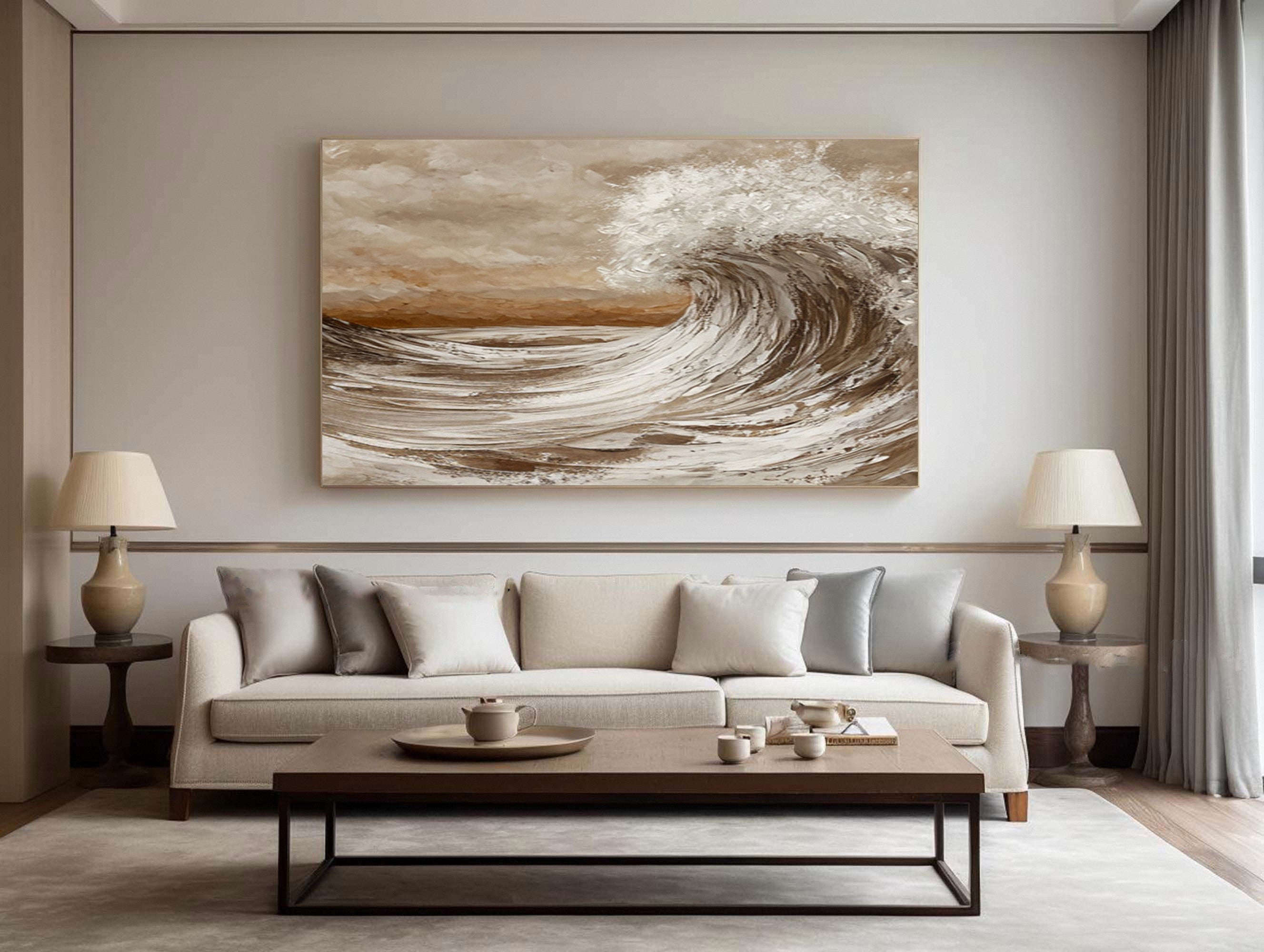 Modern Textured Seascape Canvas in Earthy Beige and White #BGA 250
