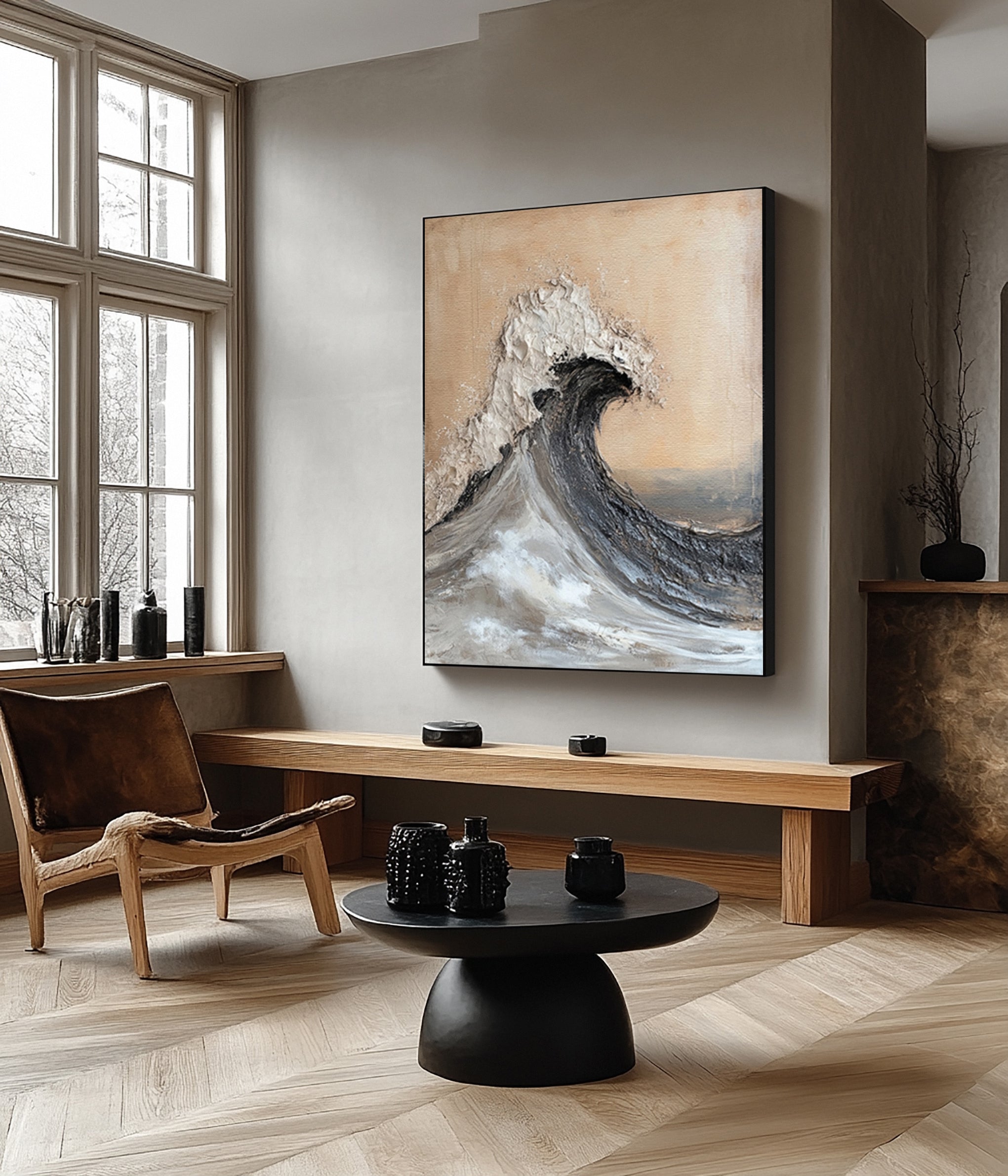 Modern Abstract Wave with Texture and Warm Neutral Backdrop #BGA 264