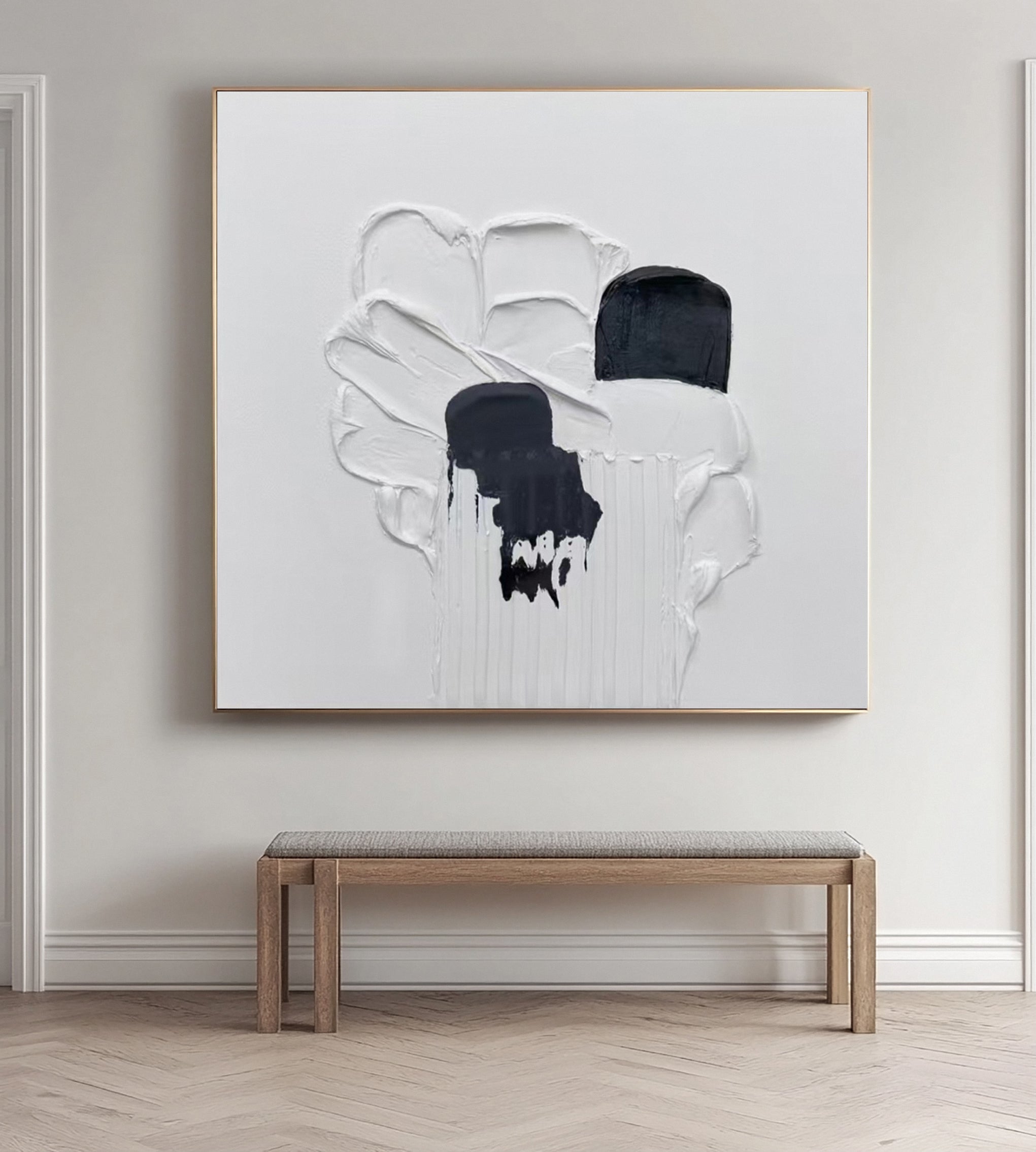 Minimalist Art with 3D White Texture and Flowing Black Forms #BGA 249