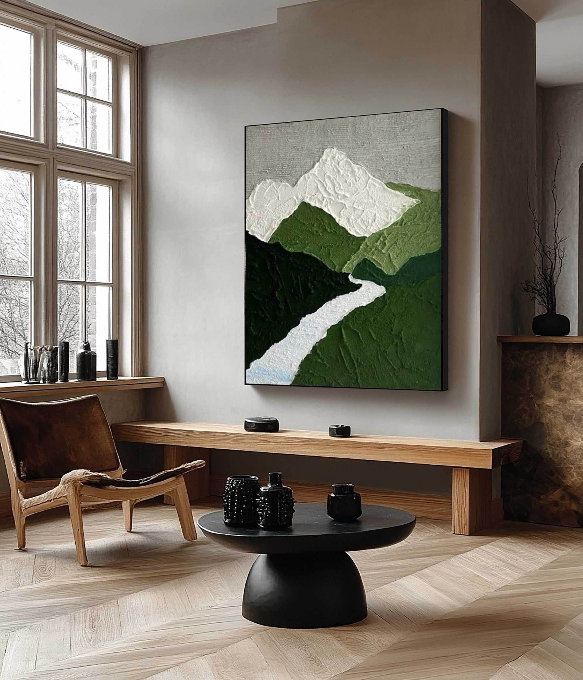 Abstract Canvas with Texture Evoking Peaks, Valleys And River #BGA 273