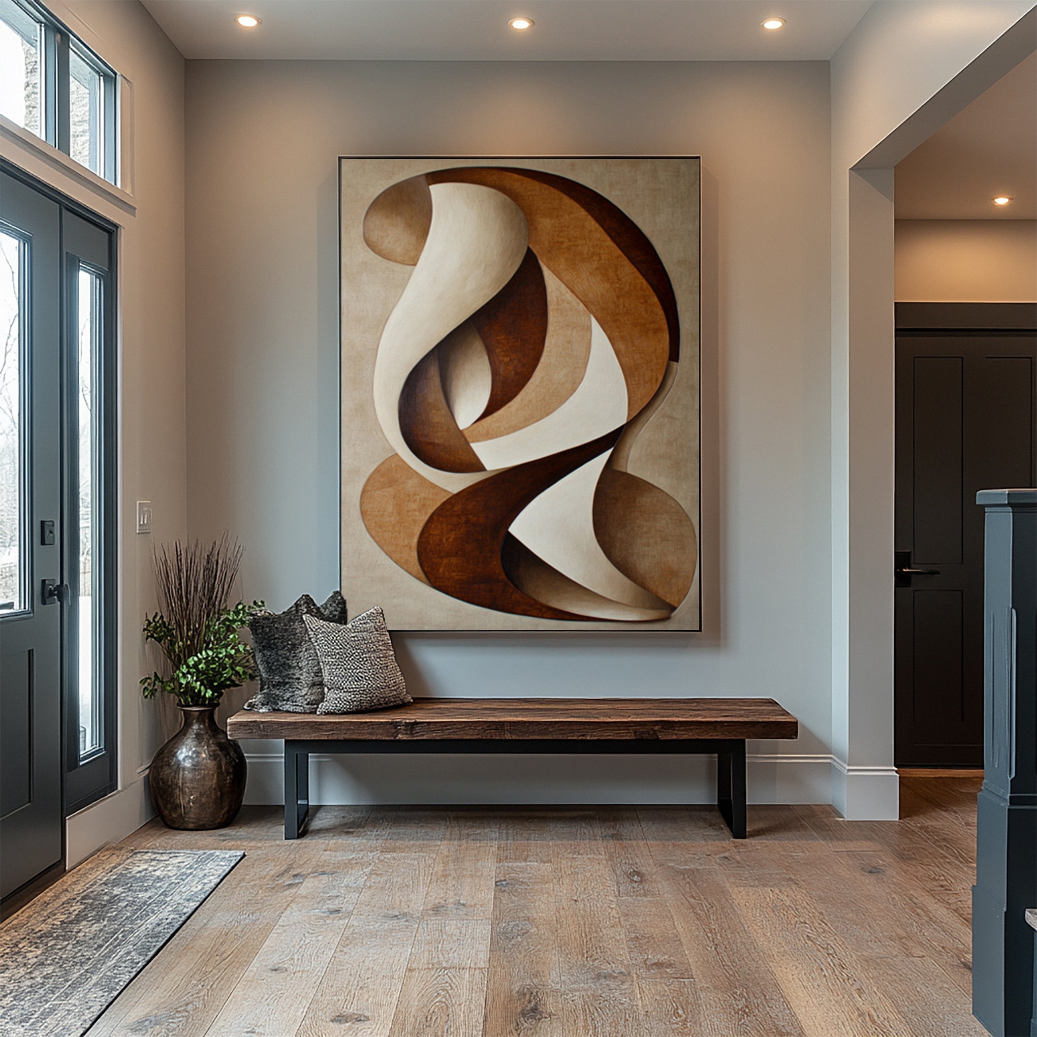 Neutral Embrace: Modern Abstract with Intertwined Ribbon Shapes #BGA 213