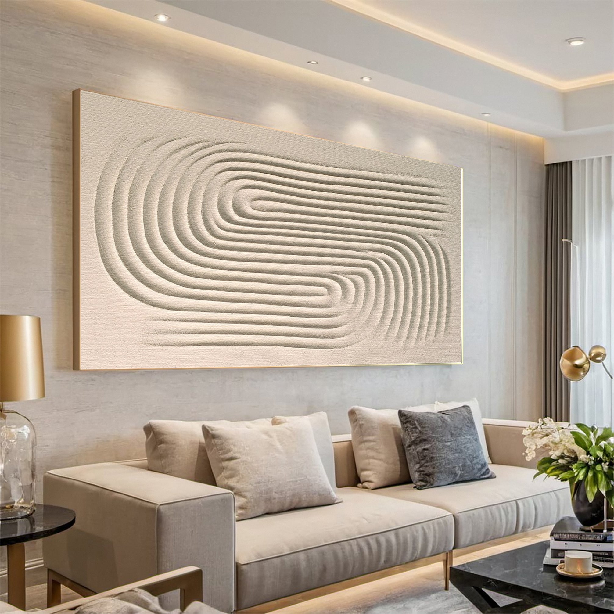 Minimalist Neutral Canvas with Textured Concentric Waves #BGA 226