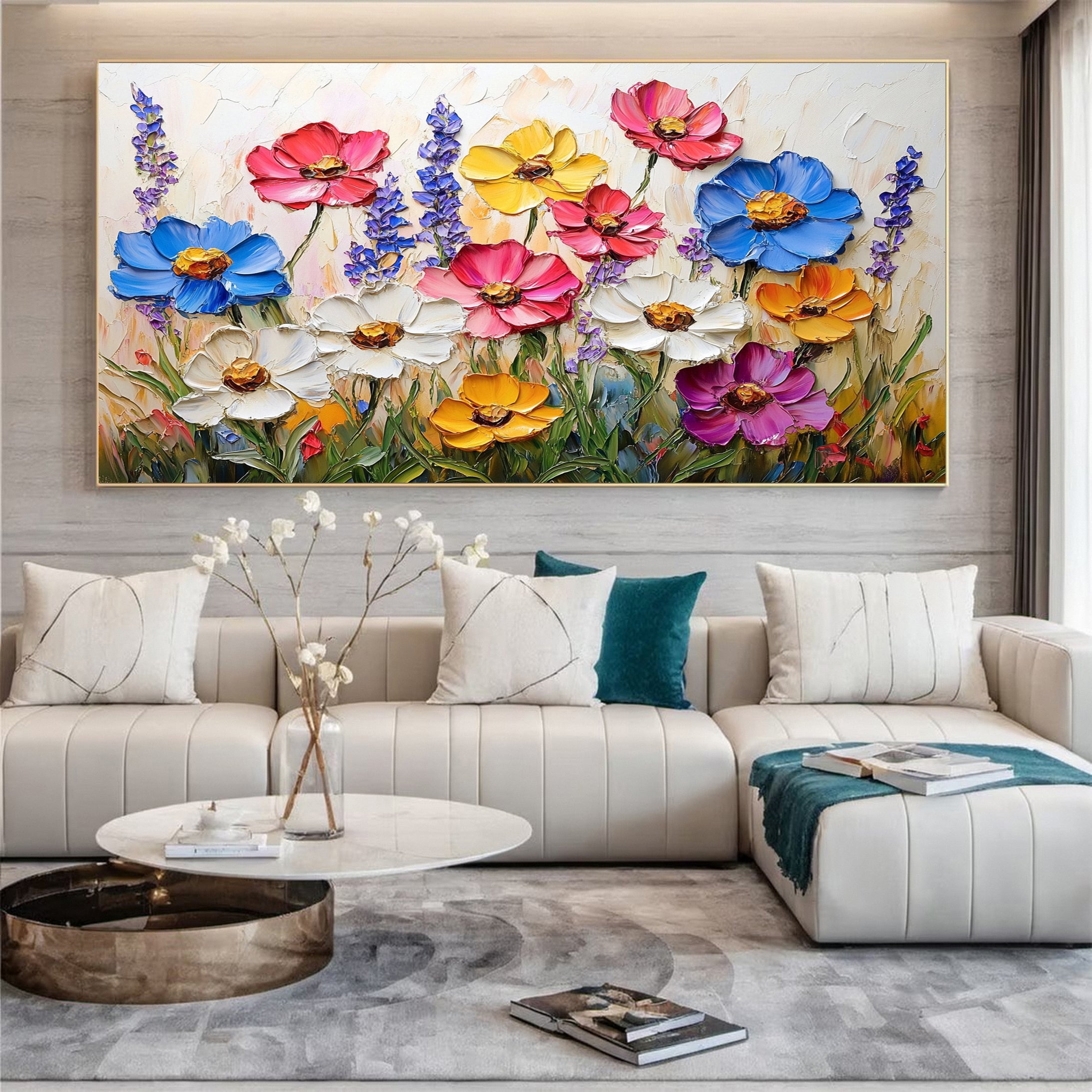 Colorful Lotus Blossom Canvas Art Hand-Painted Floral Wall Decor #FT 062
