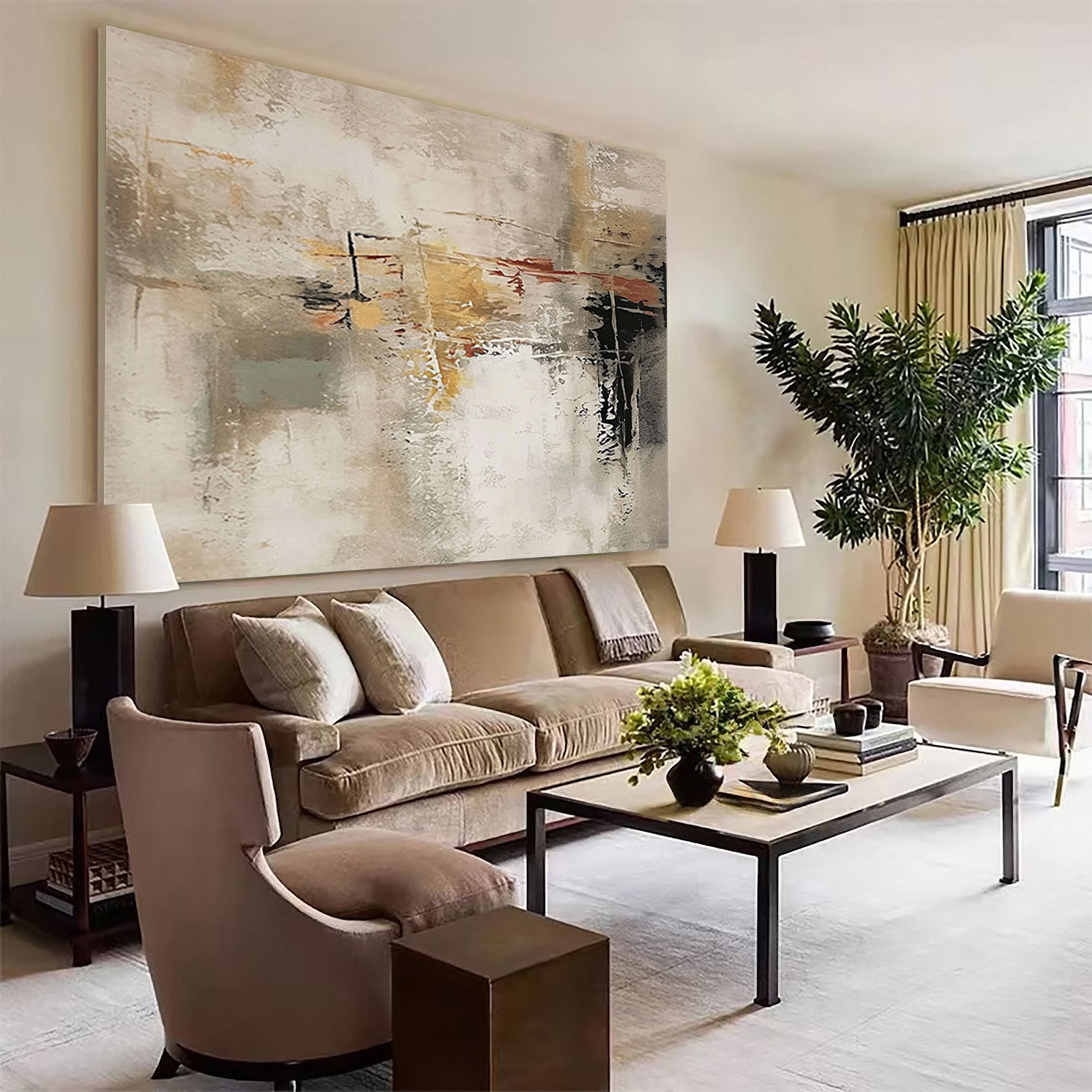 Large Abstract Canvas with Deep Texture and Muted Hues #BGA 218