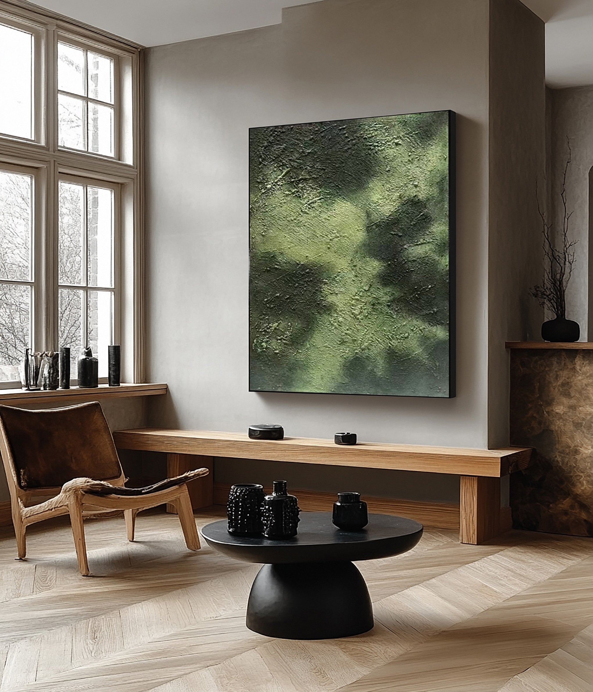 Modern Abstract Art with Deep Texture and Varied Green Hues #BGA 269