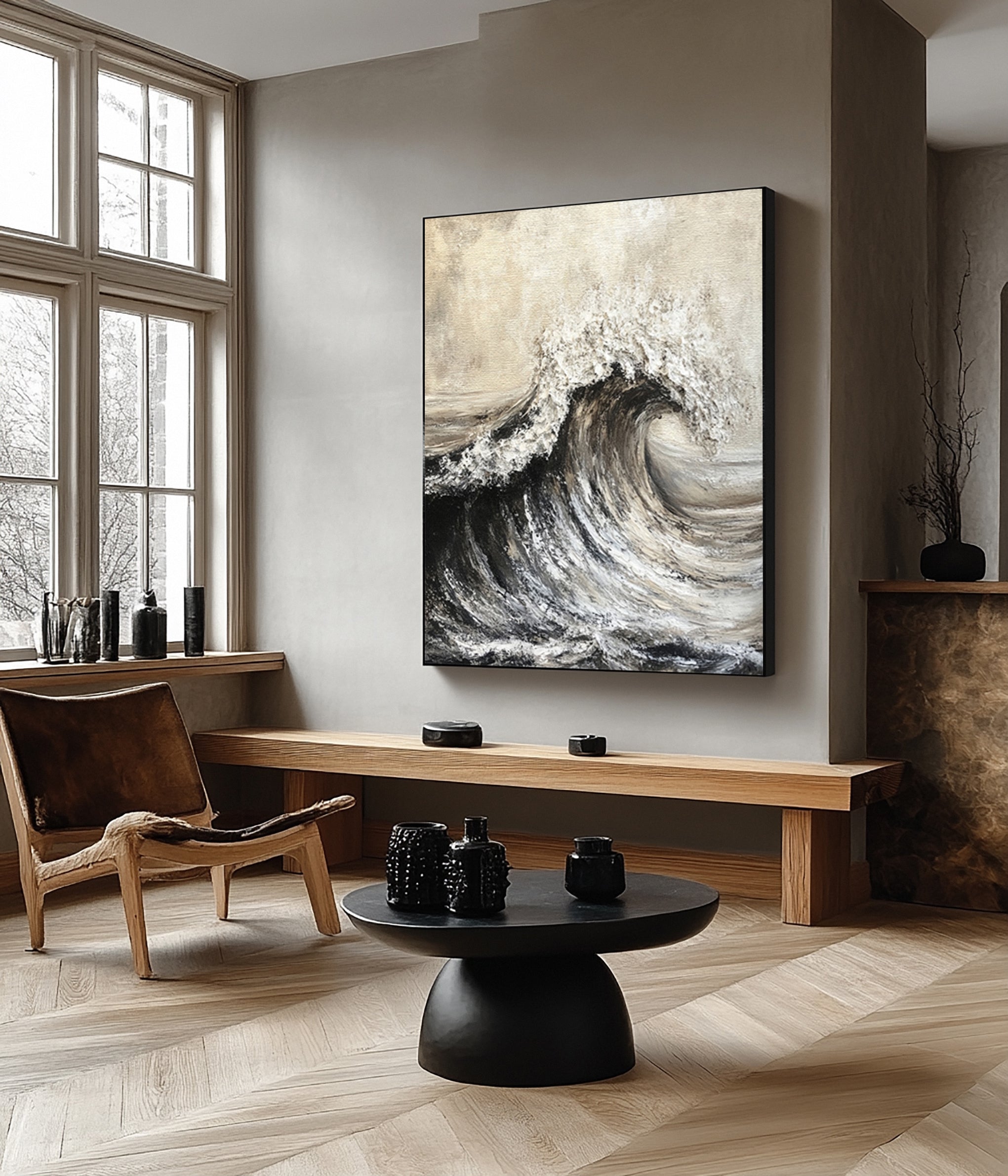 Brown Abstract Ocean Wave Relief with Bold Tactile Surface #BGA 265
