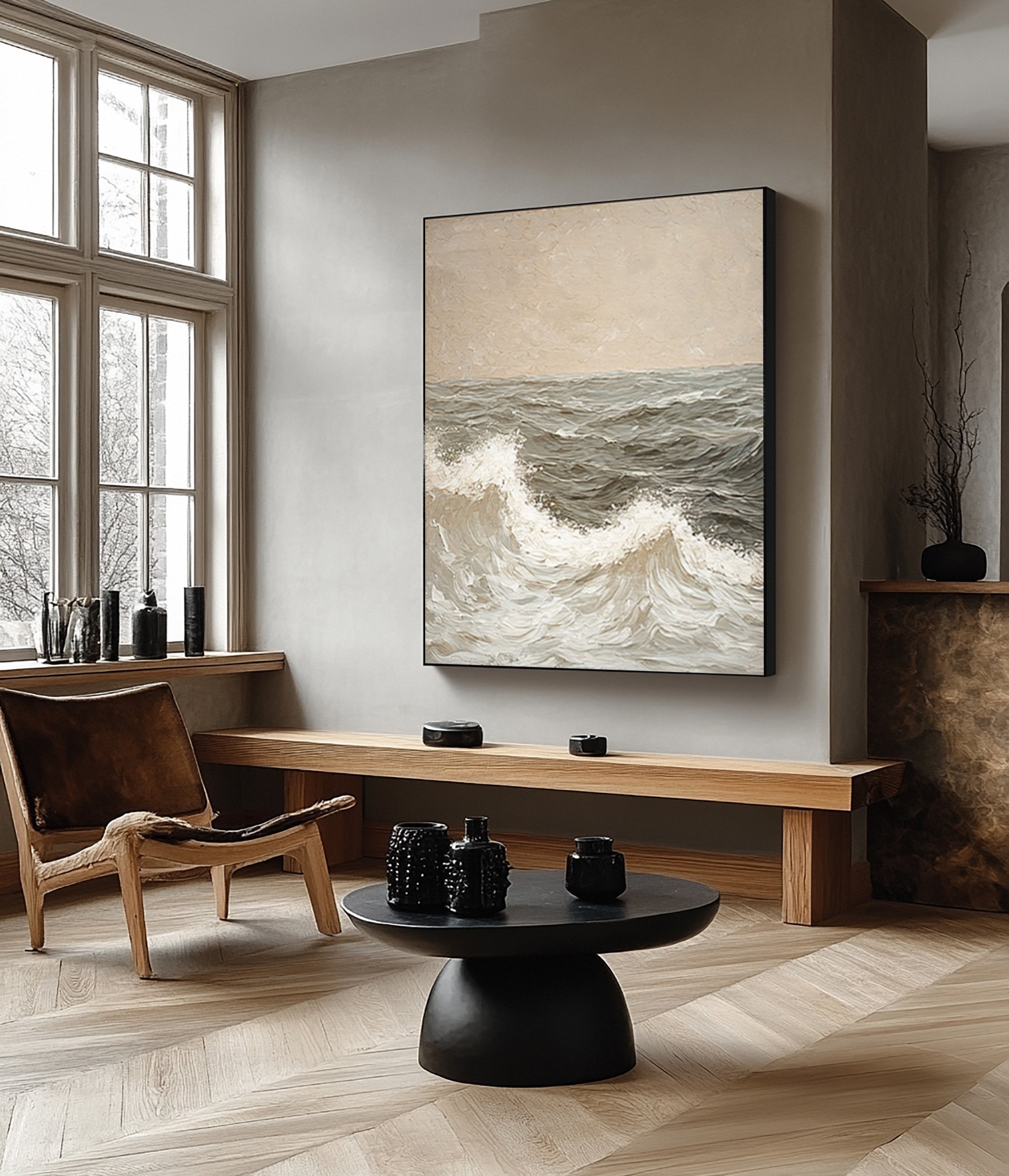 Textured Seascape Art with Subtle Wave Detail and Horizon #BGA 254