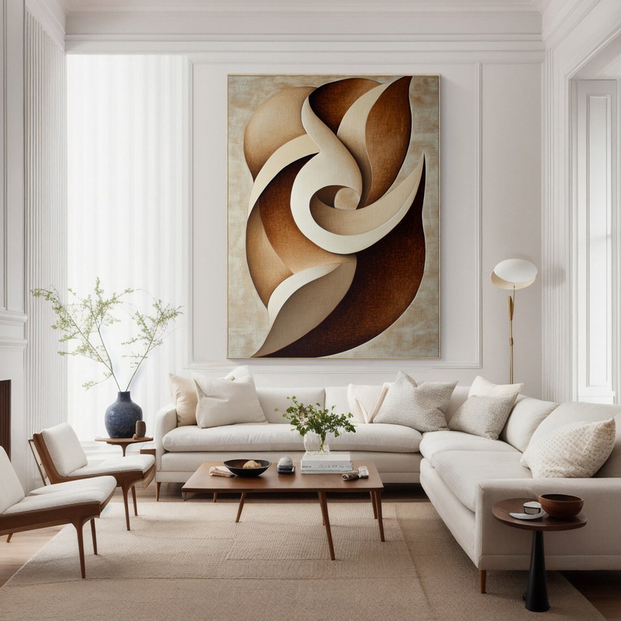 Quietude Swirl': Minimalist Abstract with Earth-Toned Movement #BGA 214