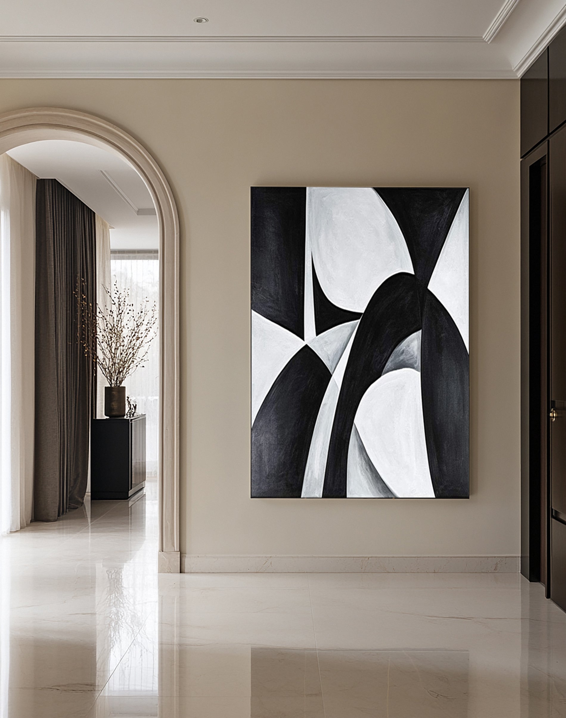 Modern Black And White Abstract Painting with Bold Shapes #BGA 253