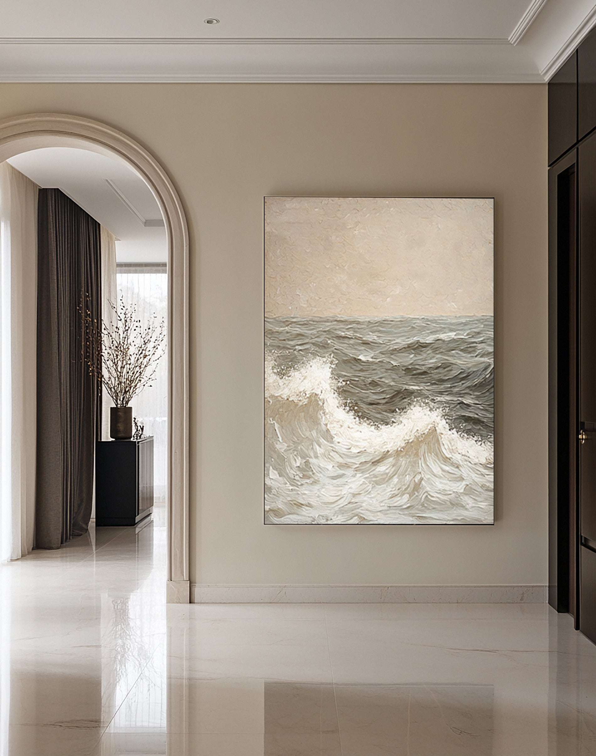 Textured Seascape Art with Subtle Wave Detail and Horizon #BGA 254