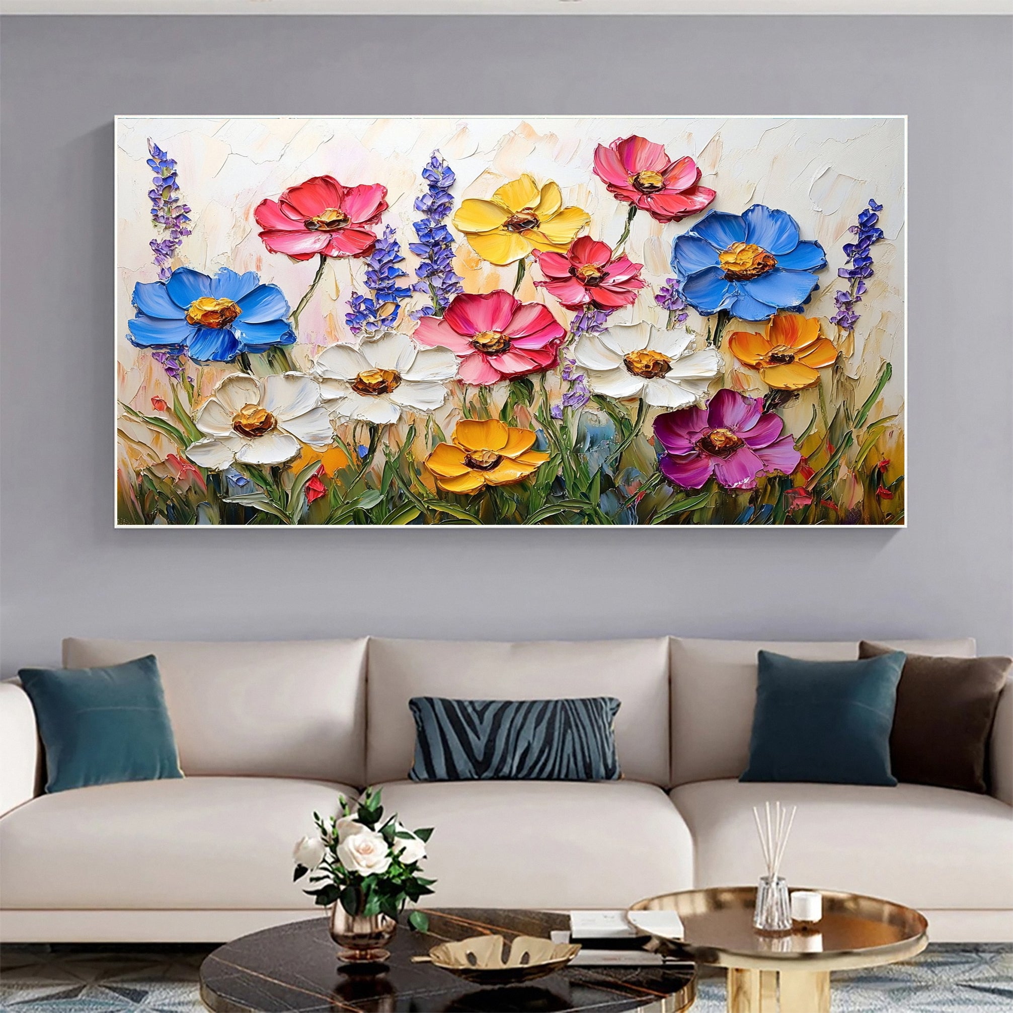 Colorful Lotus Blossom Canvas Art Hand-Painted Floral Wall Decor #FT 062