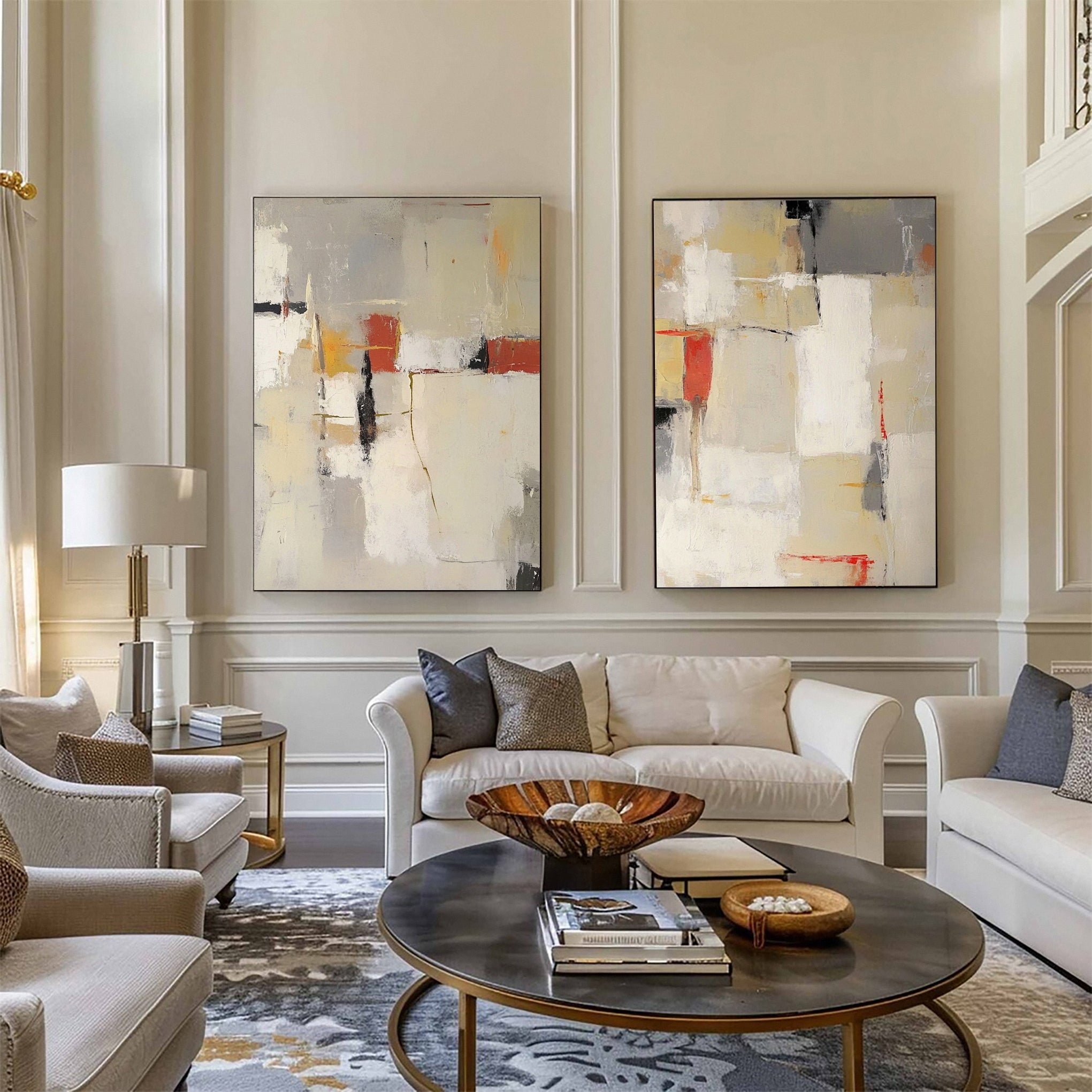 Contemporary Abstract Canvas Art Set Neutral Tones with Bold Accents #BBS 013