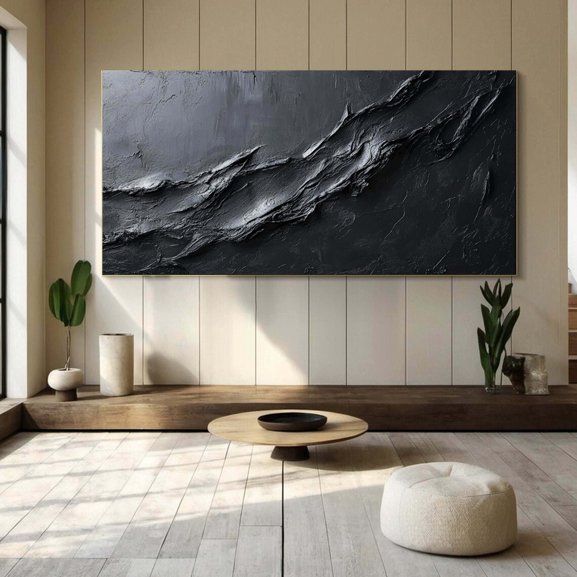 Minimalist Textured Black Abstract Art Modern Canvas for Urban Decor #BM 067