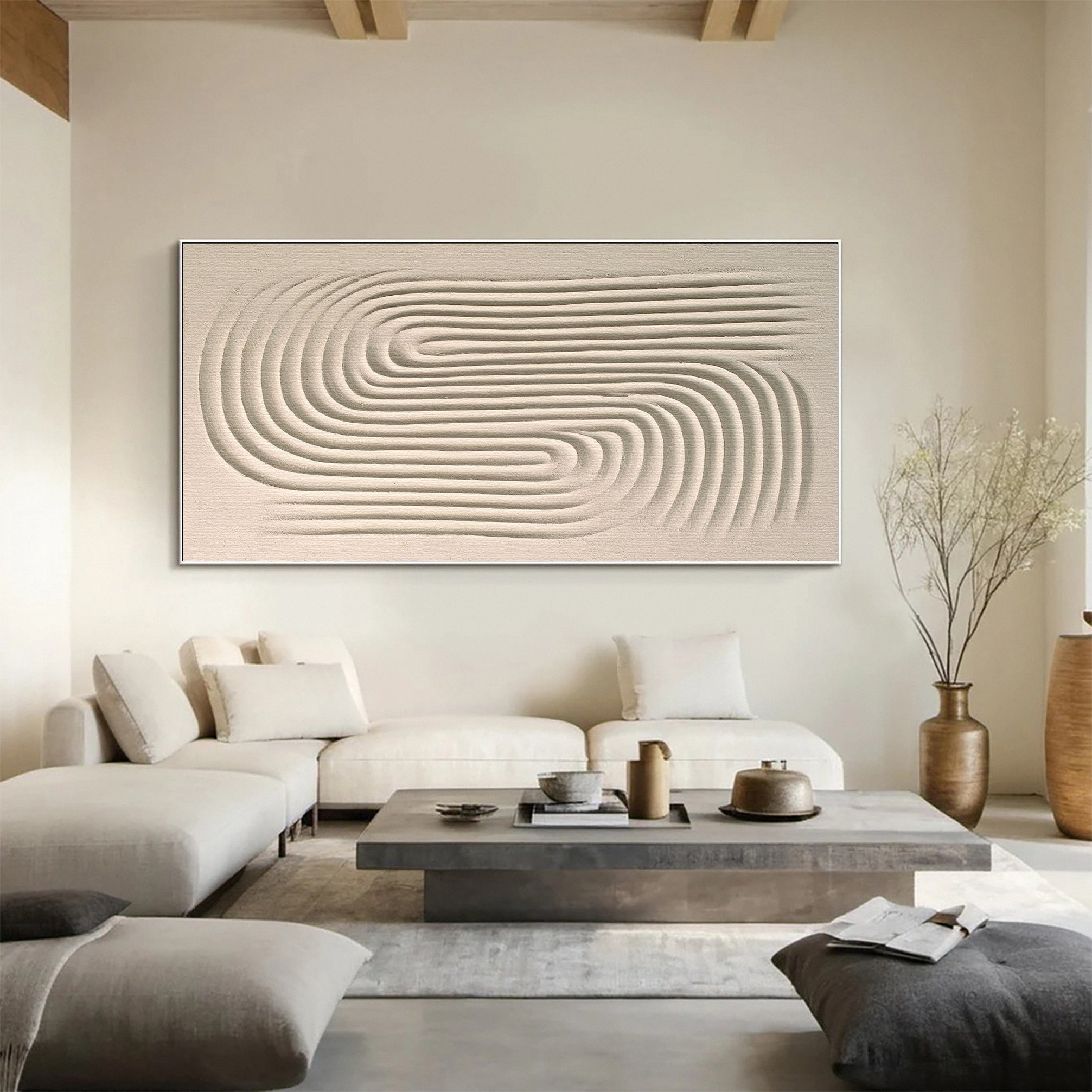 Minimalist Neutral Canvas with Textured Concentric Waves #BGA 226