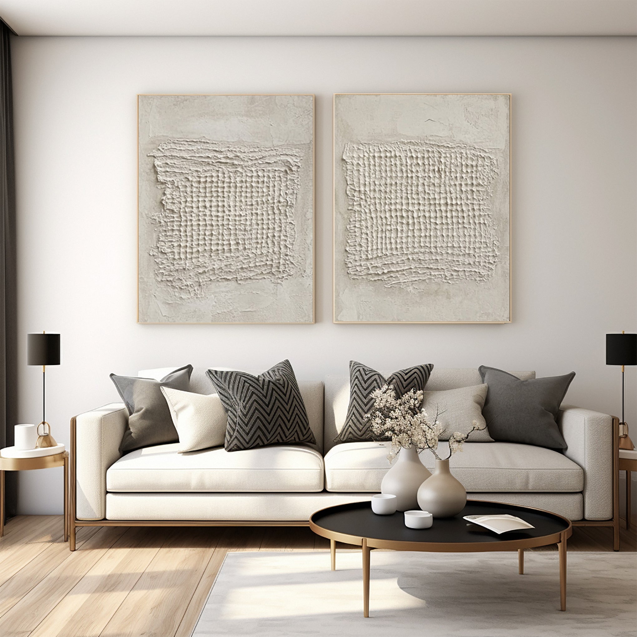 Minimalist Neutral Art with Concentrated High-Relief Grids #BGA 238