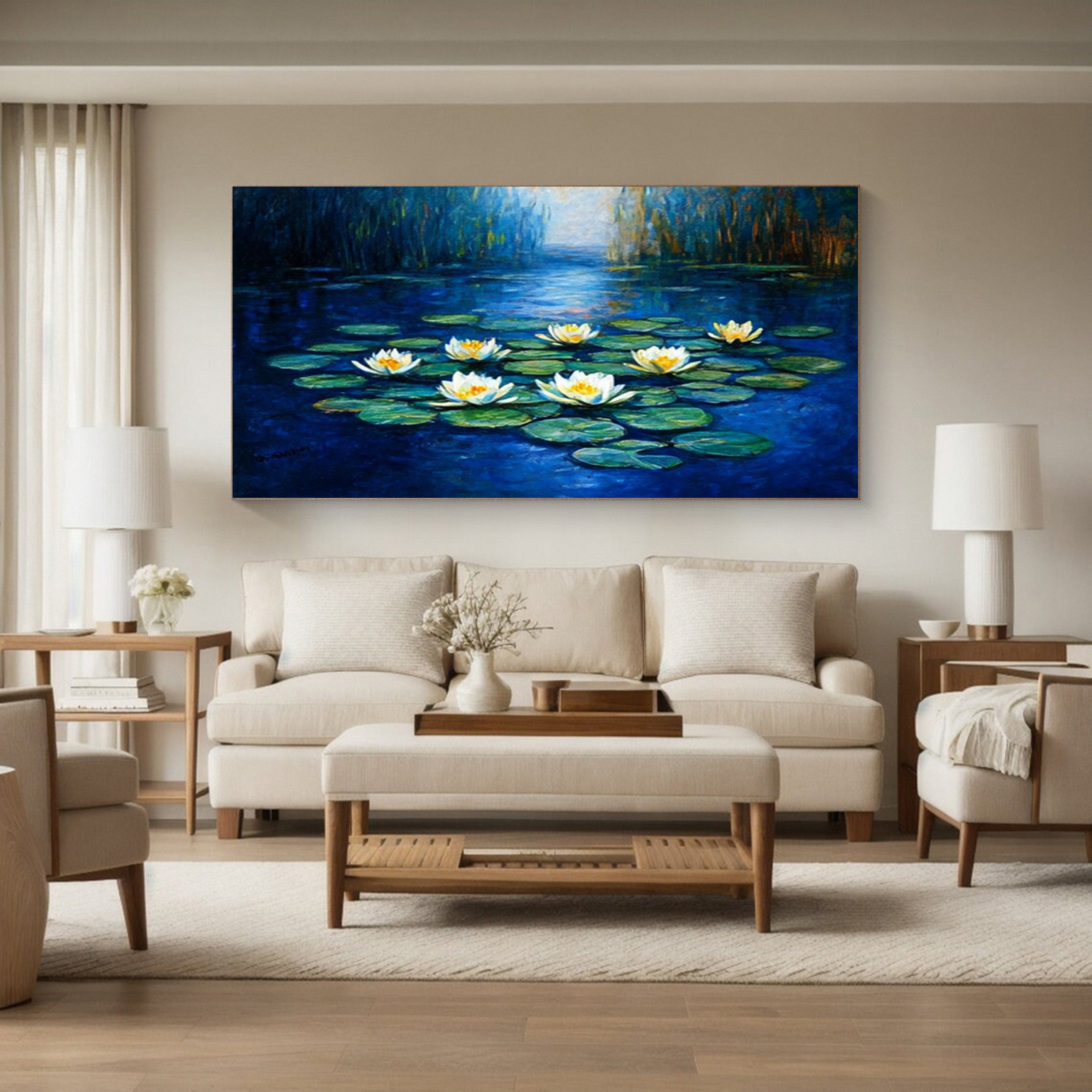 Impressionistic Style Art of Water Lilies Among Greenery #BGA 277