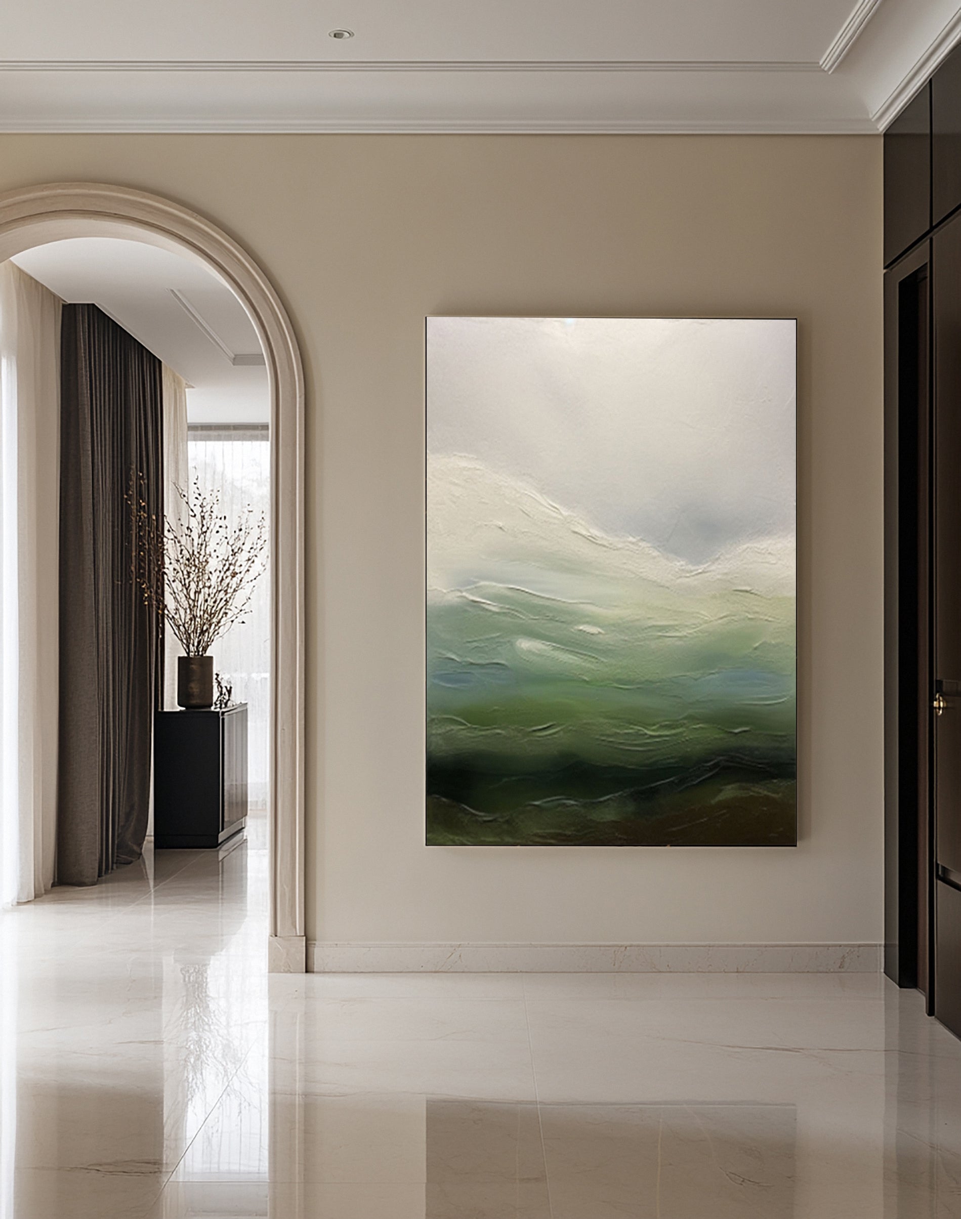 Contemporary Abstract with Blended Greens, Blues, and Whites #BGA 251