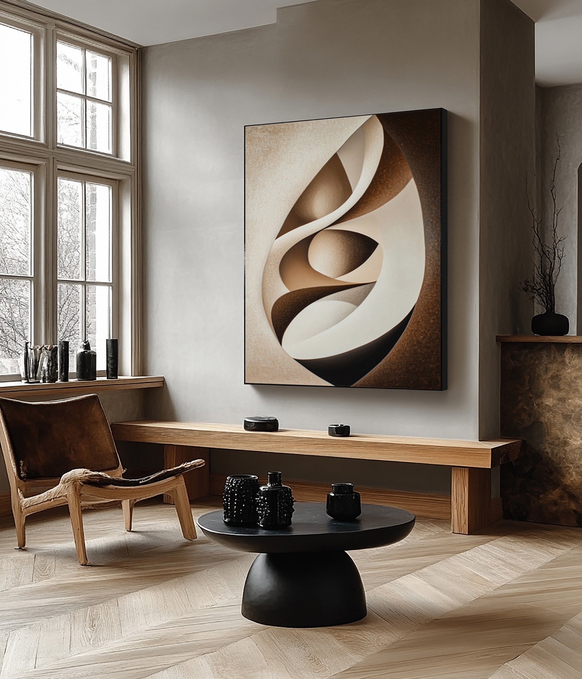 Minimalist Abstract with Earth-Toned Movement in an Oval #BGA 215
