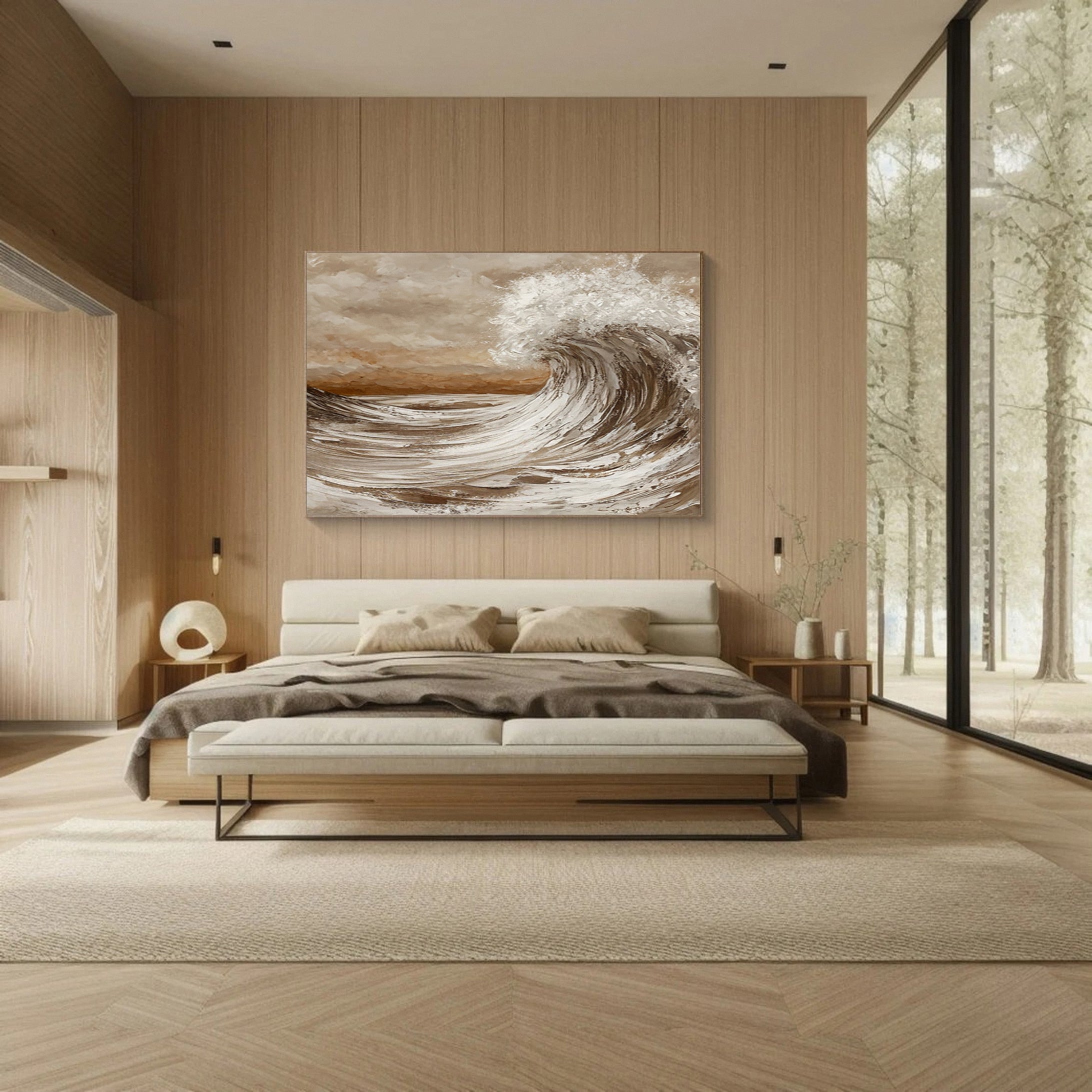 Modern Textured Seascape Canvas in Earthy Beige and White #BGA 250