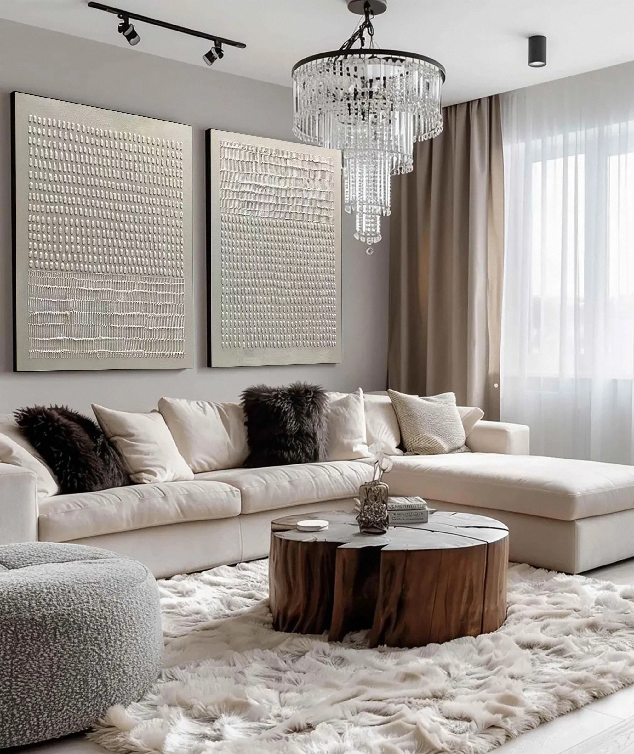 Abstract Diptych with Textured Bands and Vertical Details #BGA 259