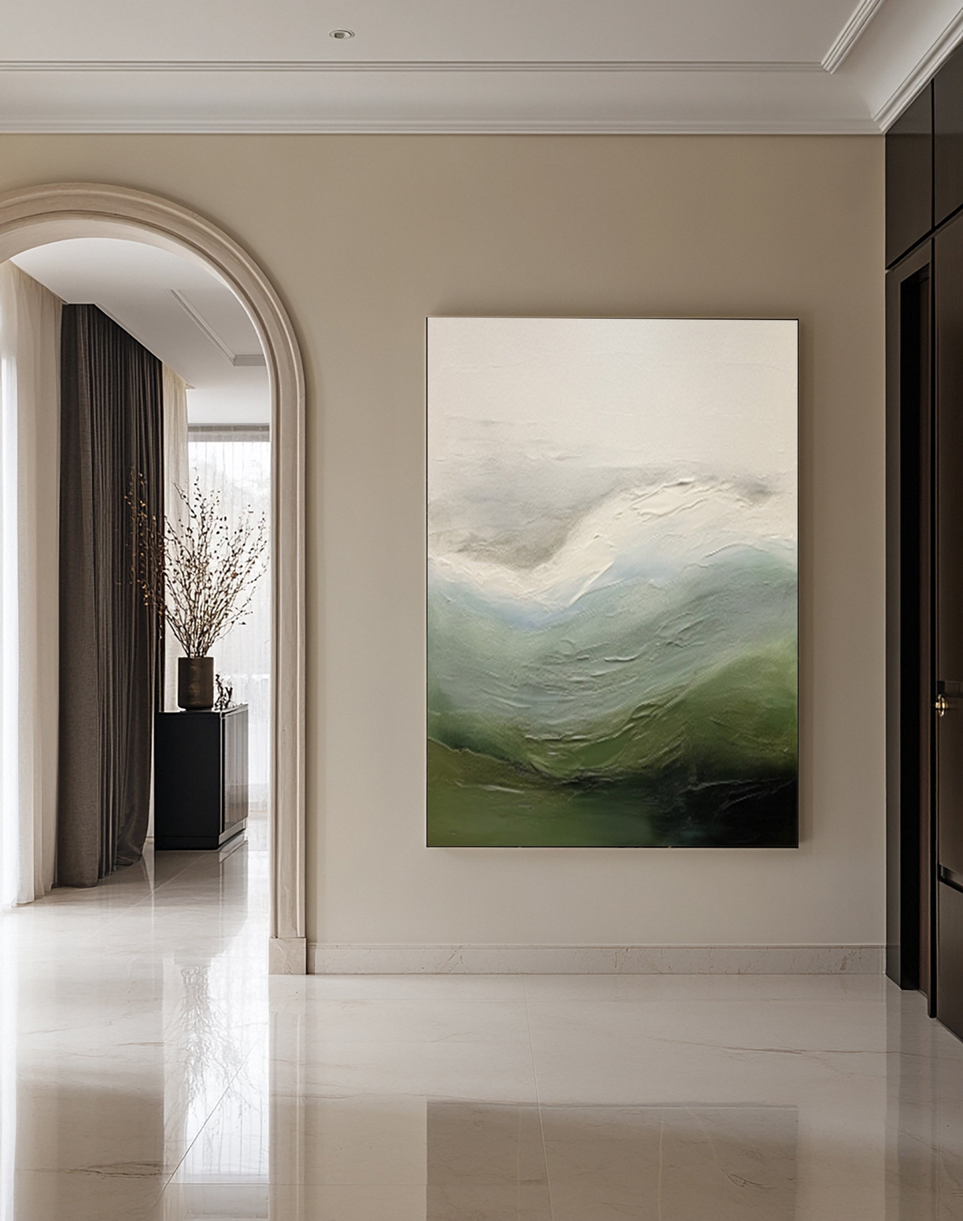Contemporary Abstract Painting with Textured Hills and Soft Sky #BGA 252