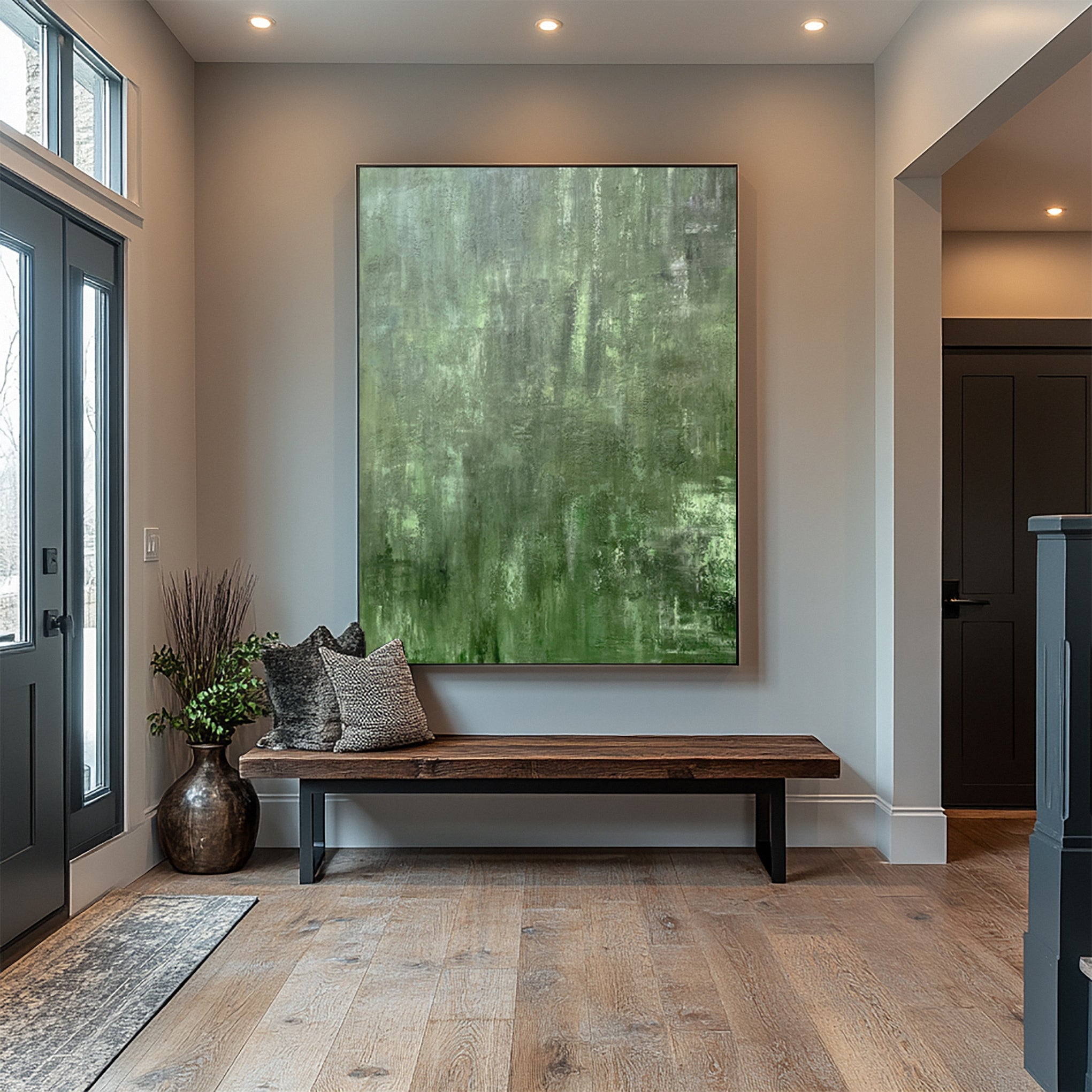 Minimalist Abstract with Textured Brushstrokes in Calm Greens #BGA 216