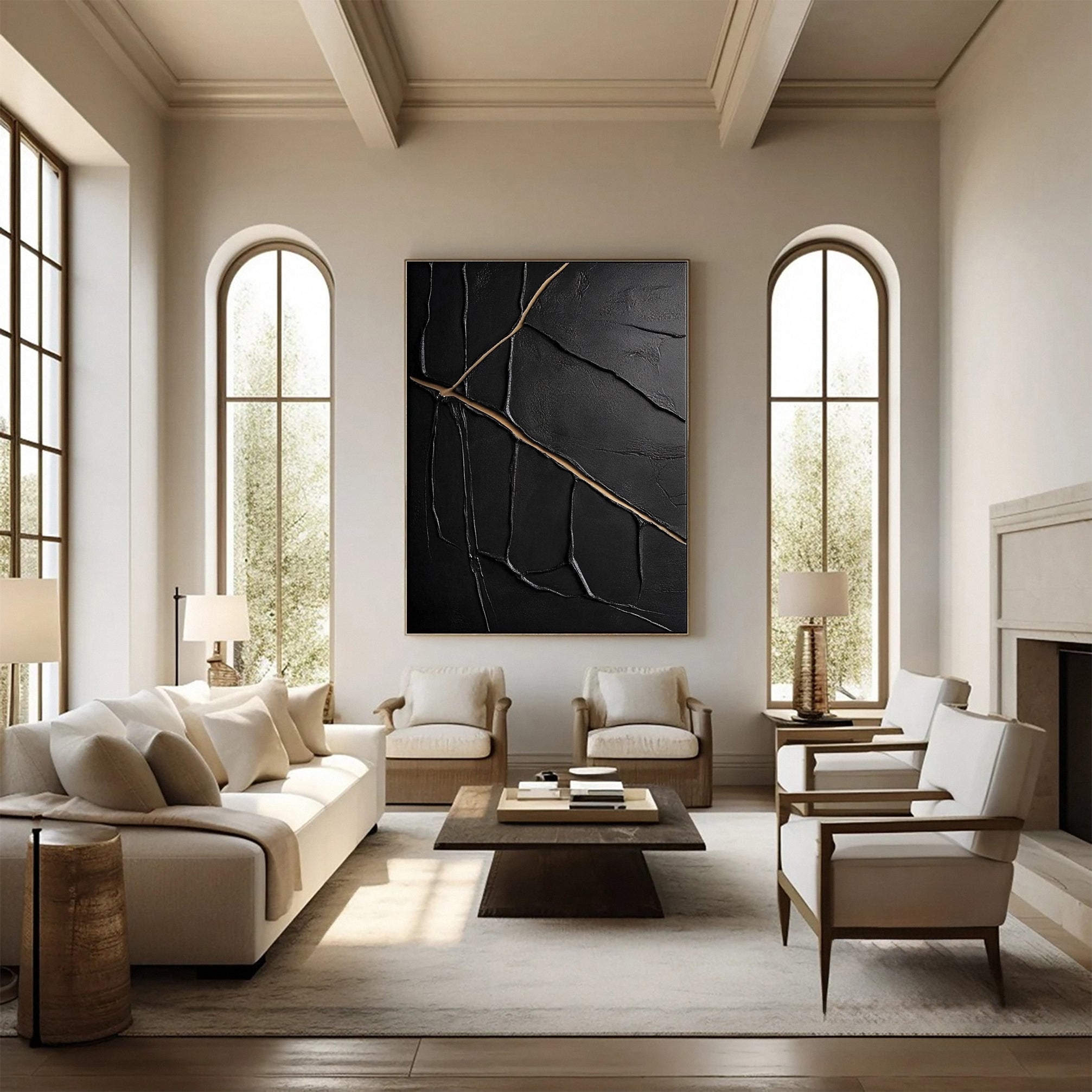 Modern Black and Gold Textured Painting for Elegant Home Interiors #BM 063