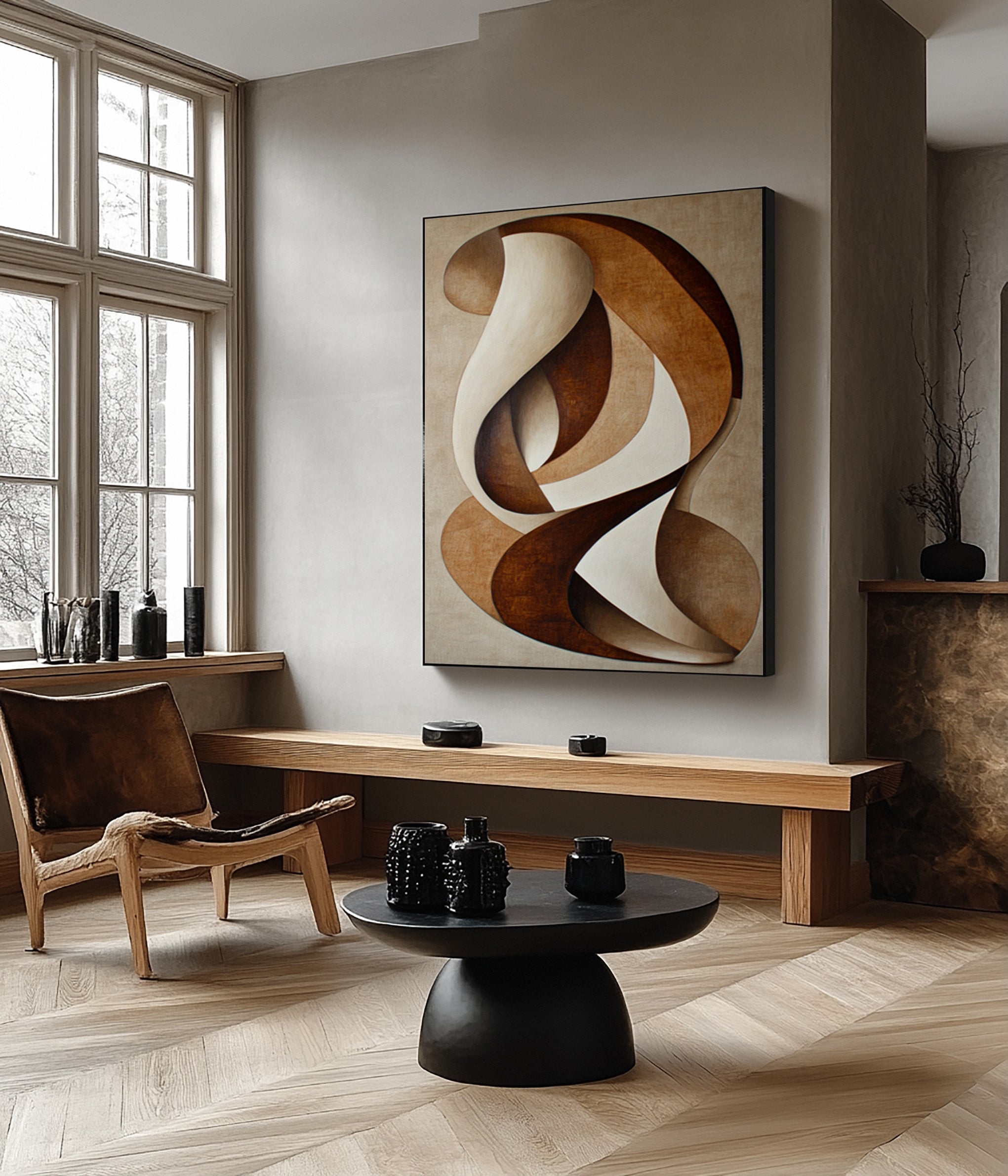Neutral Embrace: Modern Abstract with Intertwined Ribbon Shapes #BGA 213