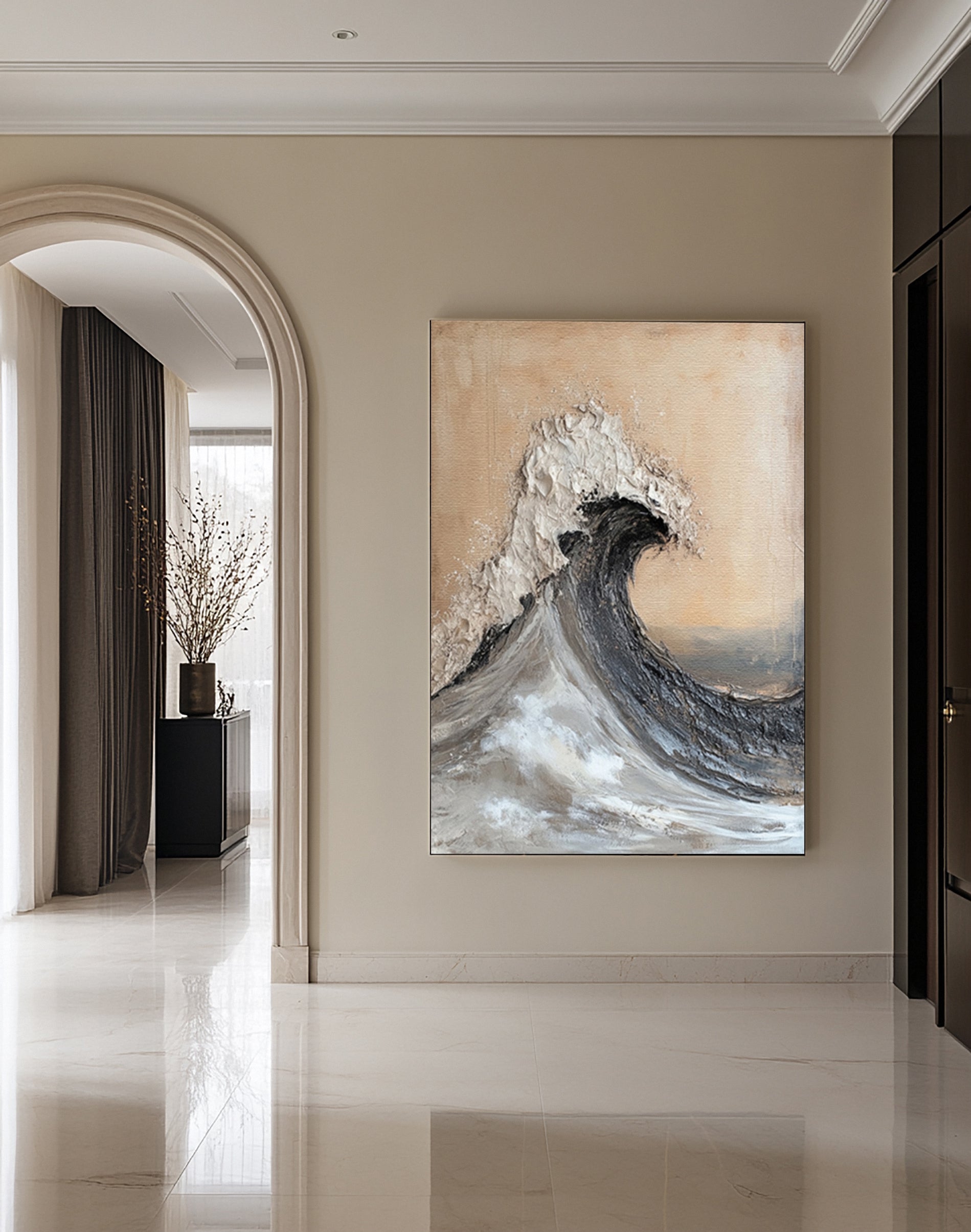 Modern Abstract Wave with Texture and Warm Neutral Backdrop #BGA 264