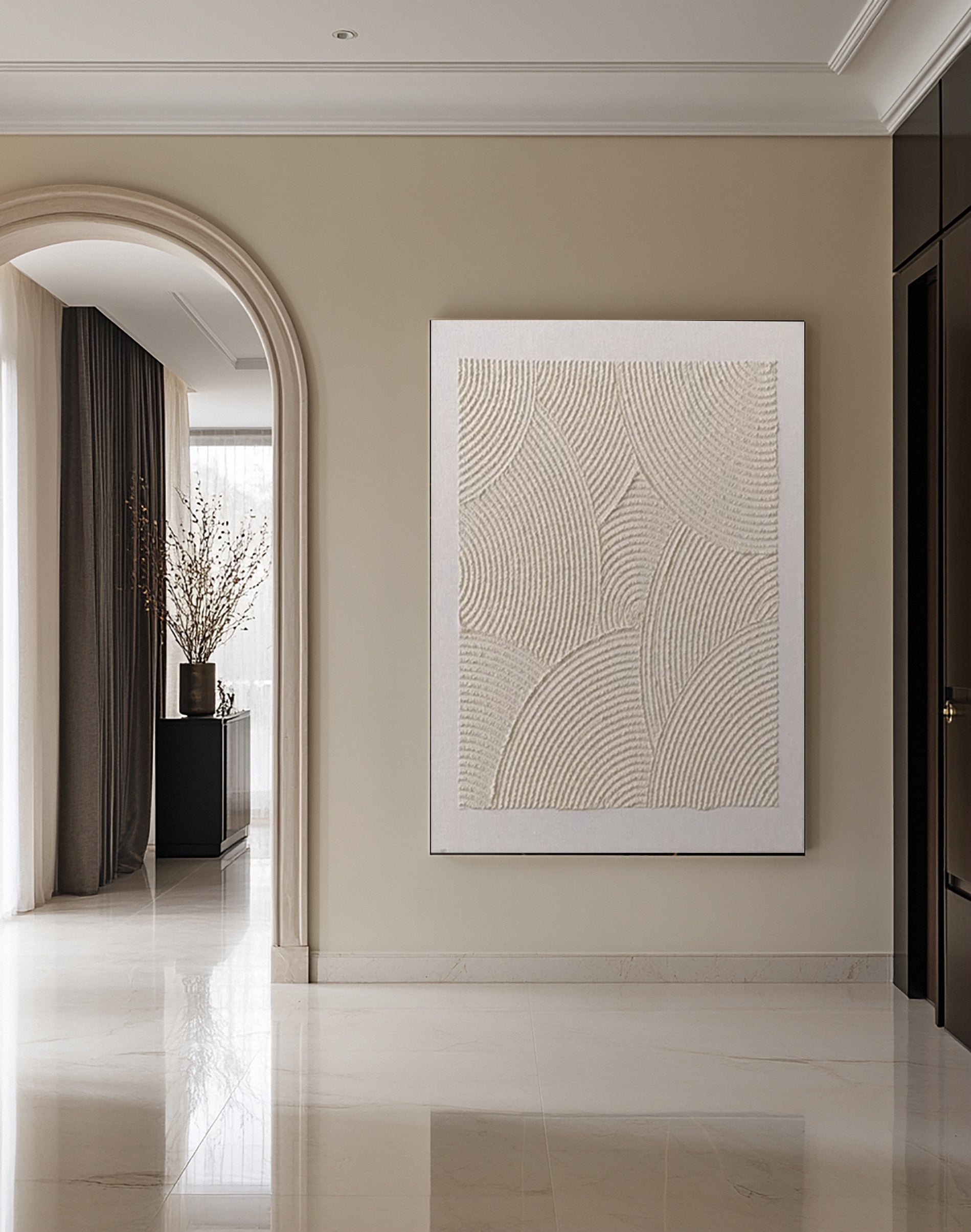Modern Beige Abstract Canvas with Textured Petal-like Forms #BGA 231