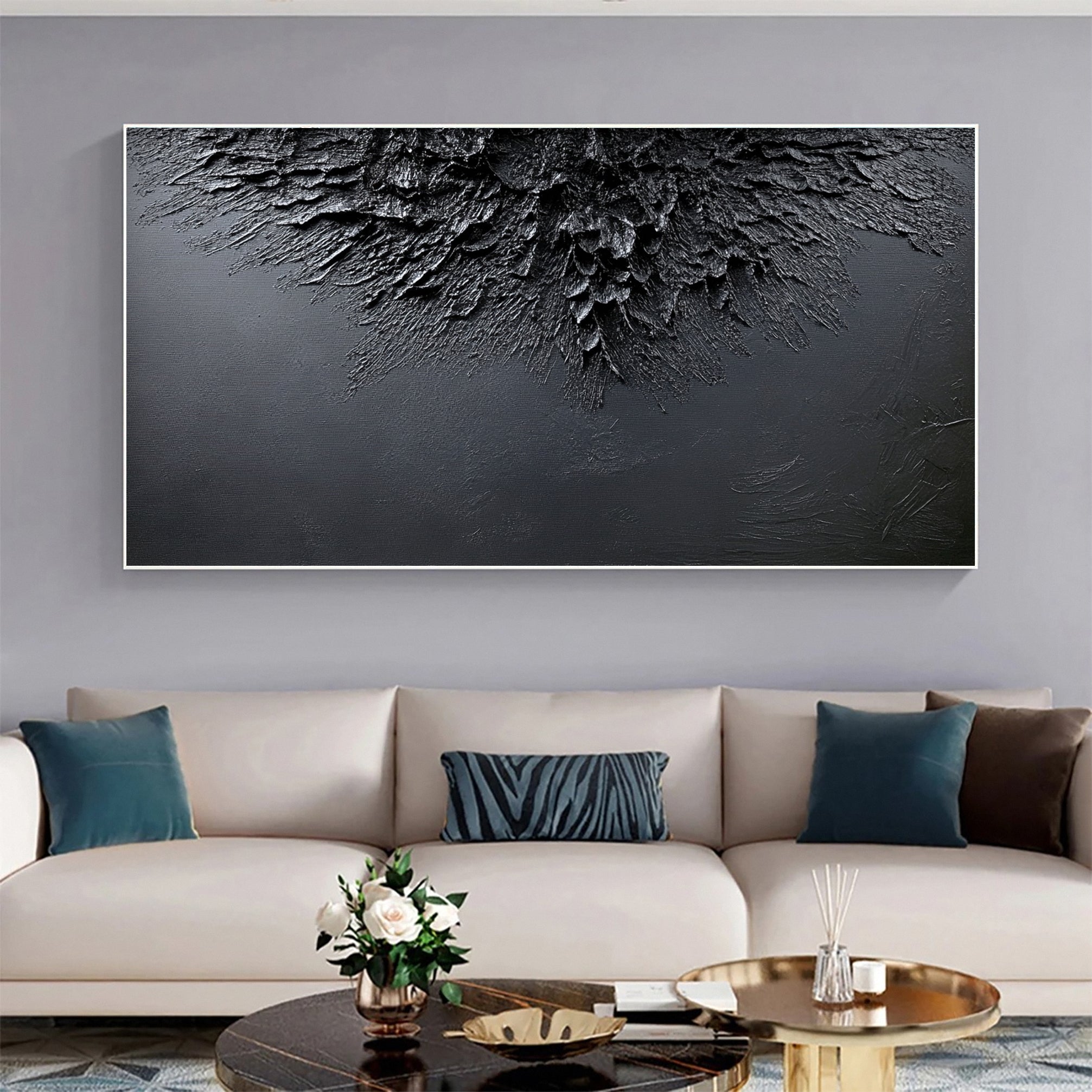 Minimalist Textured Black Abstract Art Modern Canvas for Urban Decor #BM 068