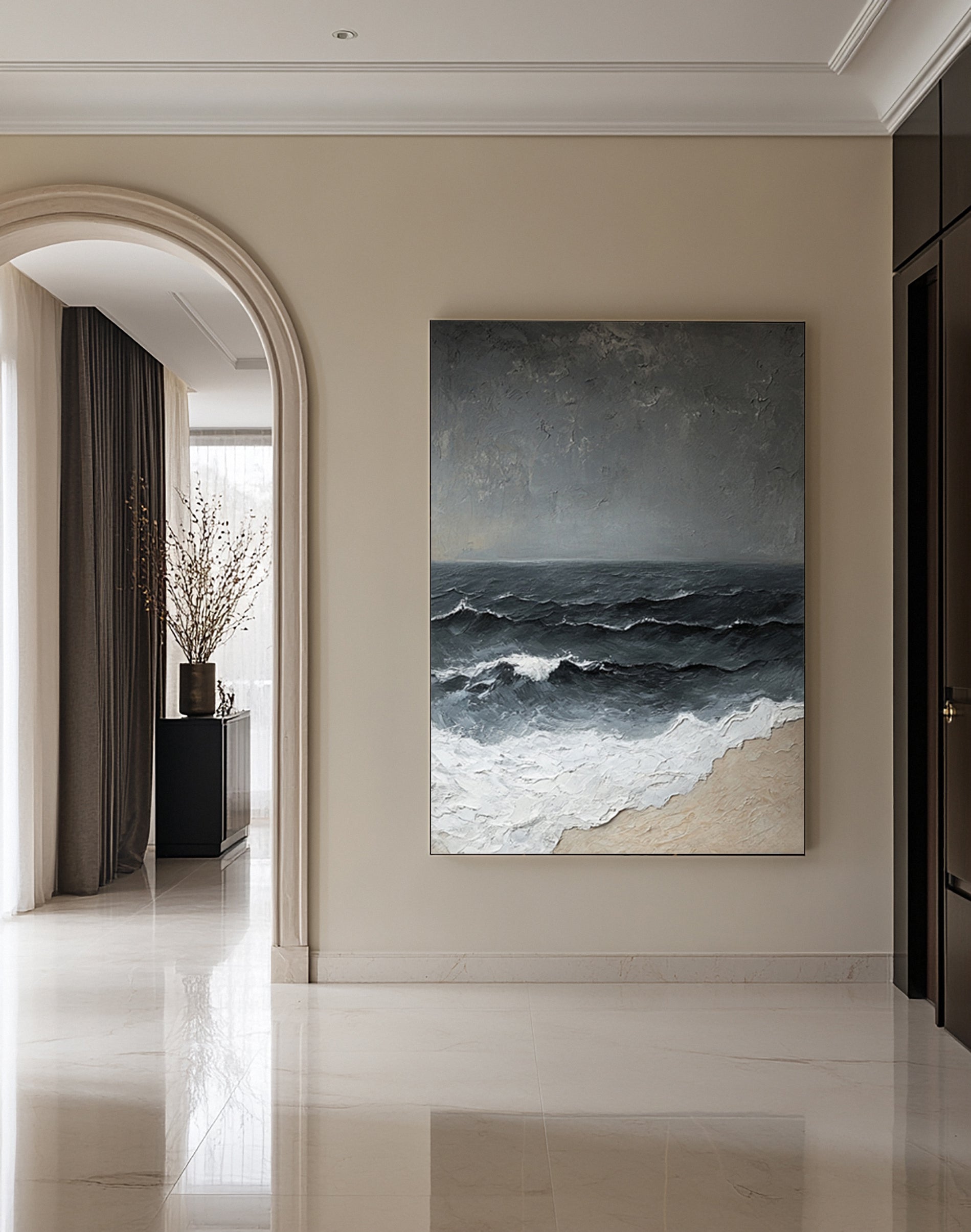 Textured Wave Art with Approaching Storm and Sandy Beach #BGA 262