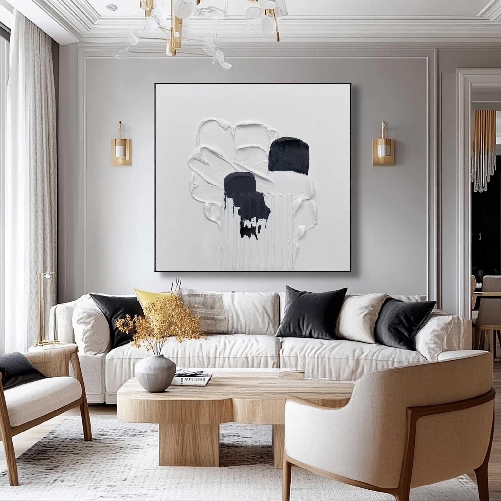 Minimalist Art with 3D White Texture and Flowing Black Forms #BGA 249