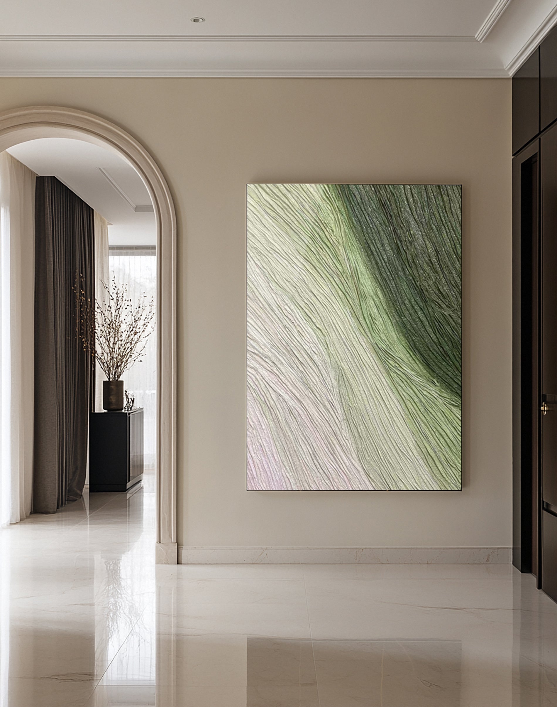 Green Modern Abstract Canvas with Gentle Textured Lines #BGA 267