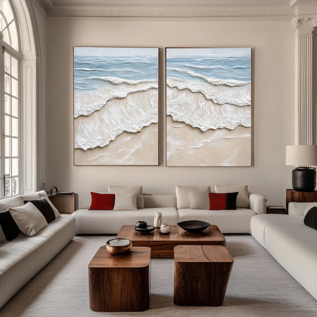 Minimalist Textured Art of Gentle Waves Meeting the Sand #BGA 275