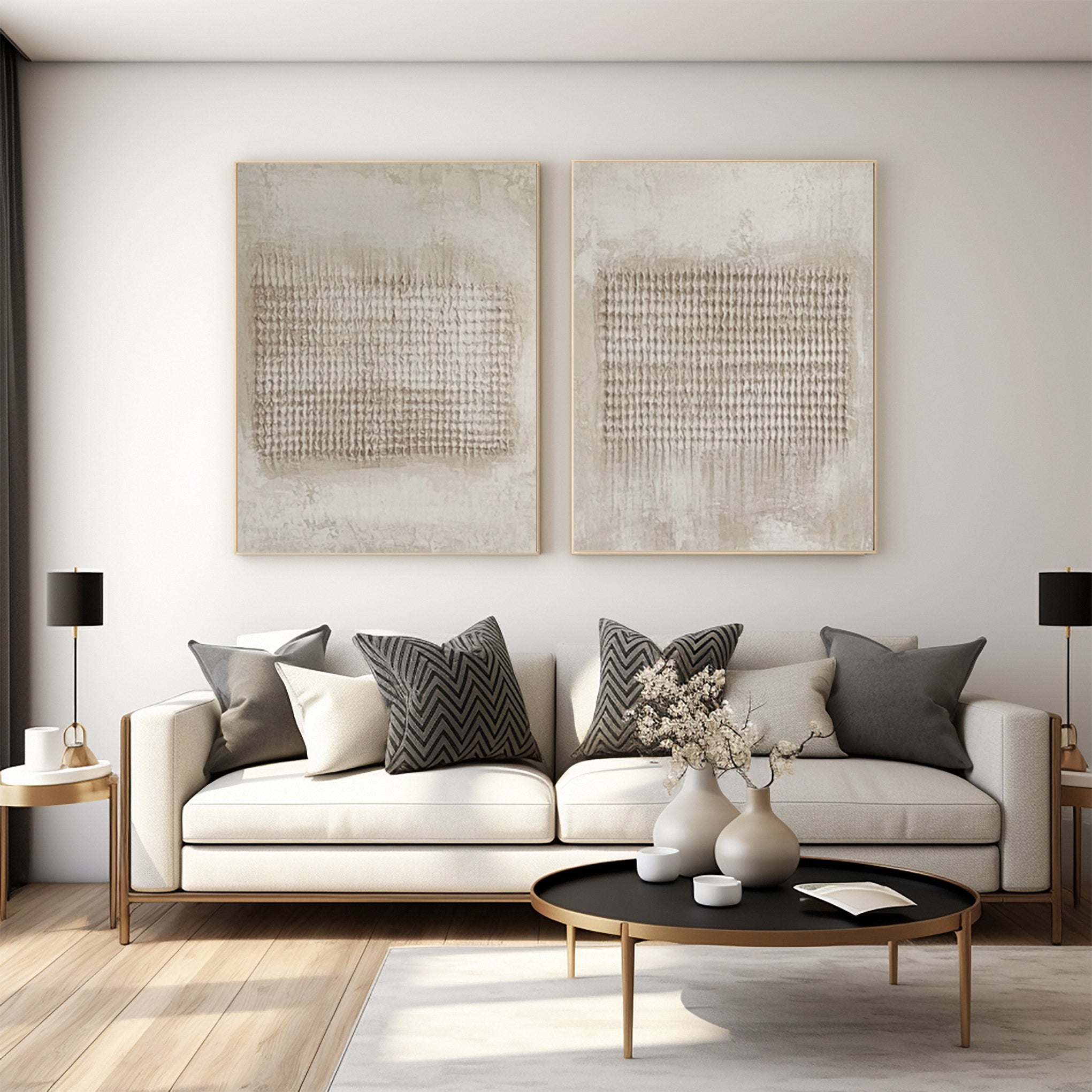 Modern Abstract Diptych with Textured Vertical Inscriptions #BGA 240