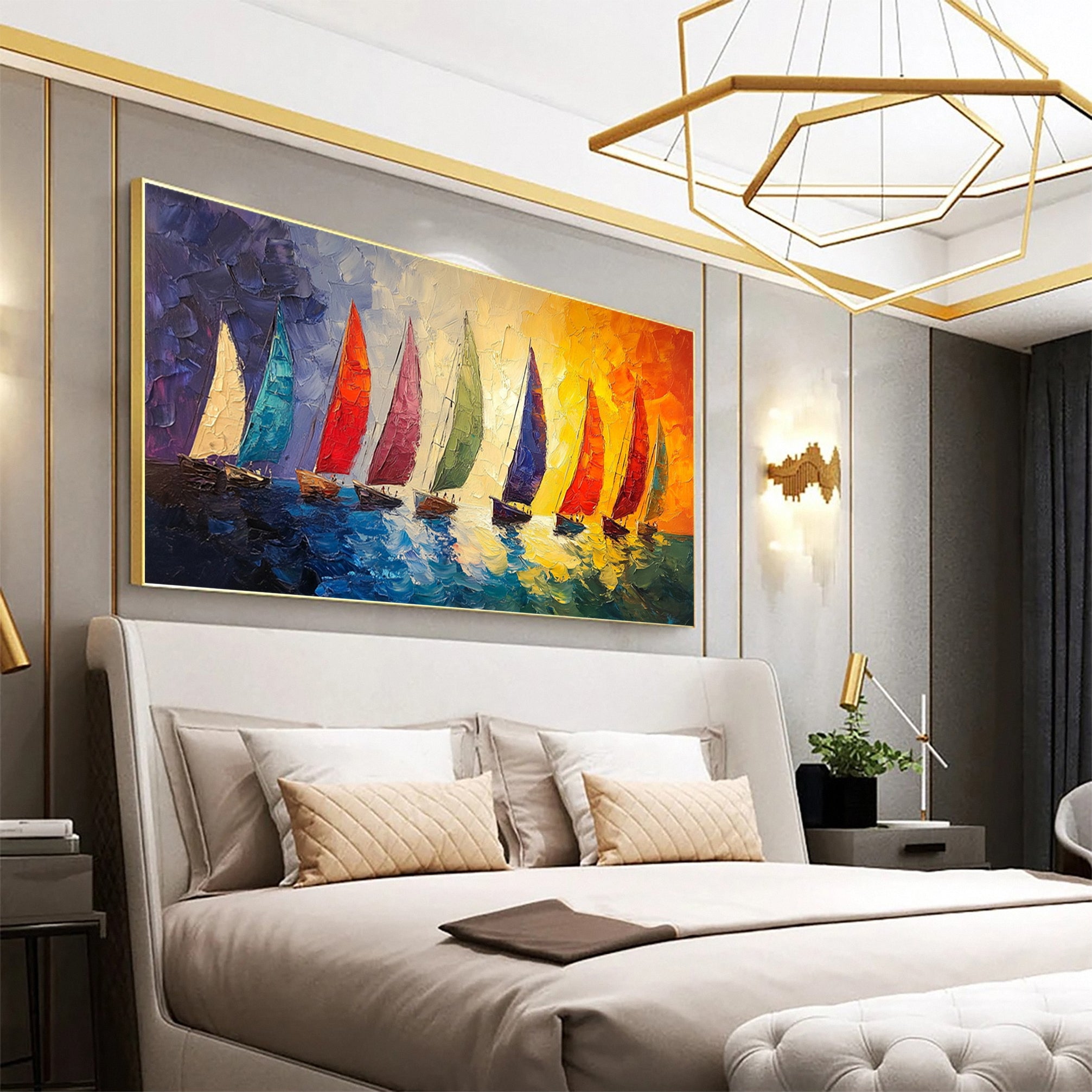 Vivid Voyages Oil Painting of Colorful Sailboats #CAP 005