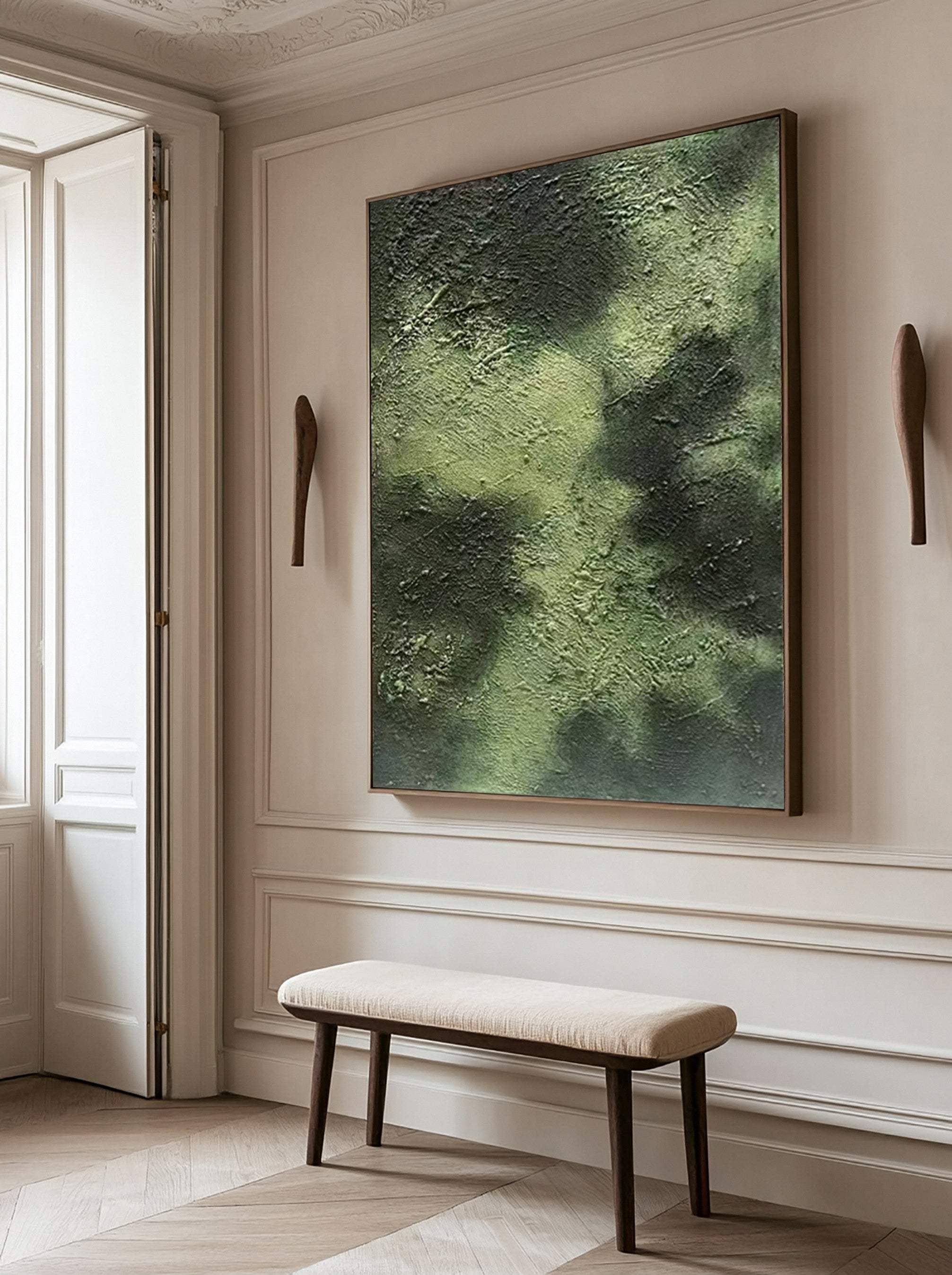 Modern Abstract Art with Deep Texture and Varied Green Hues #BGA 269