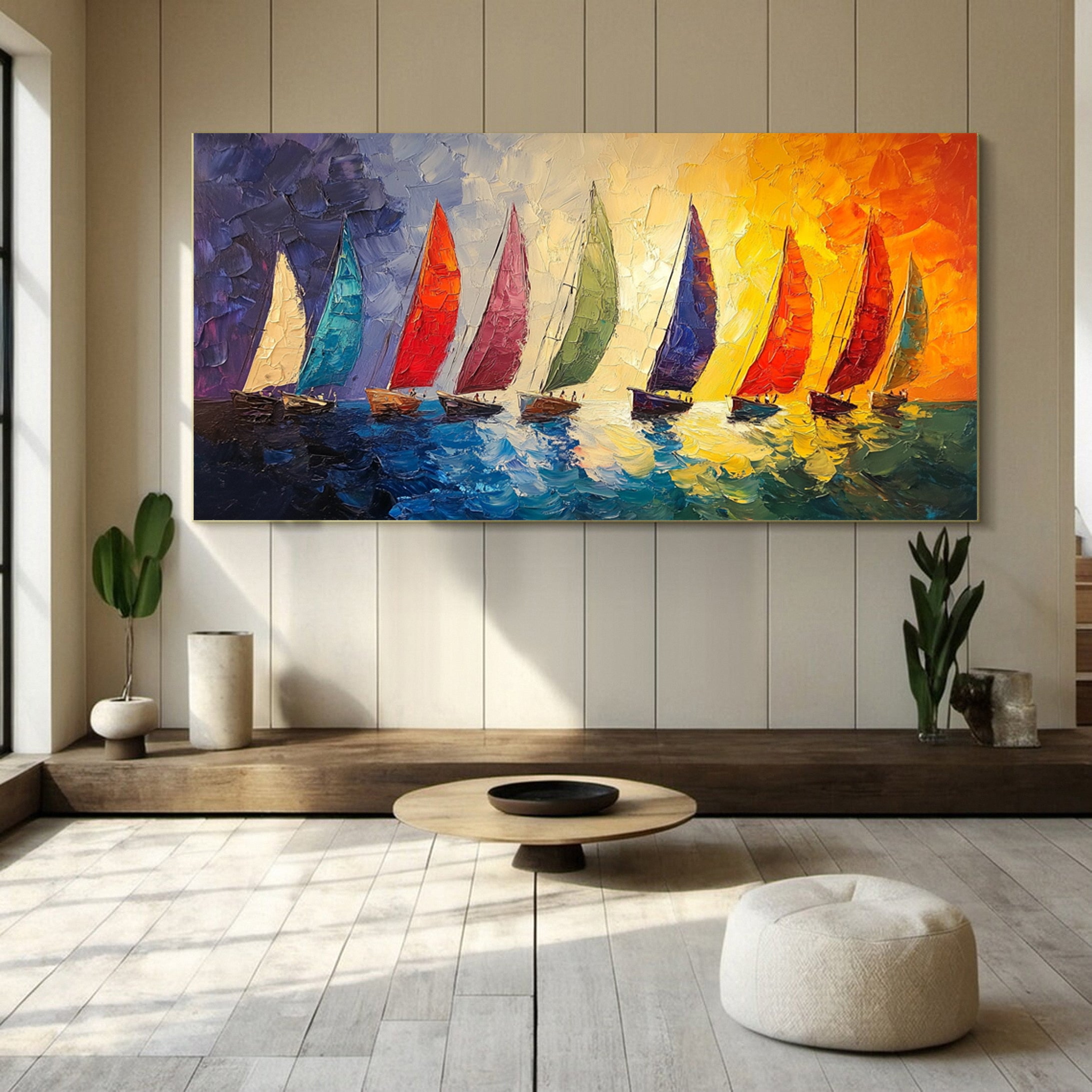 Vivid Voyages Oil Painting of Colorful Sailboats #CAP 005