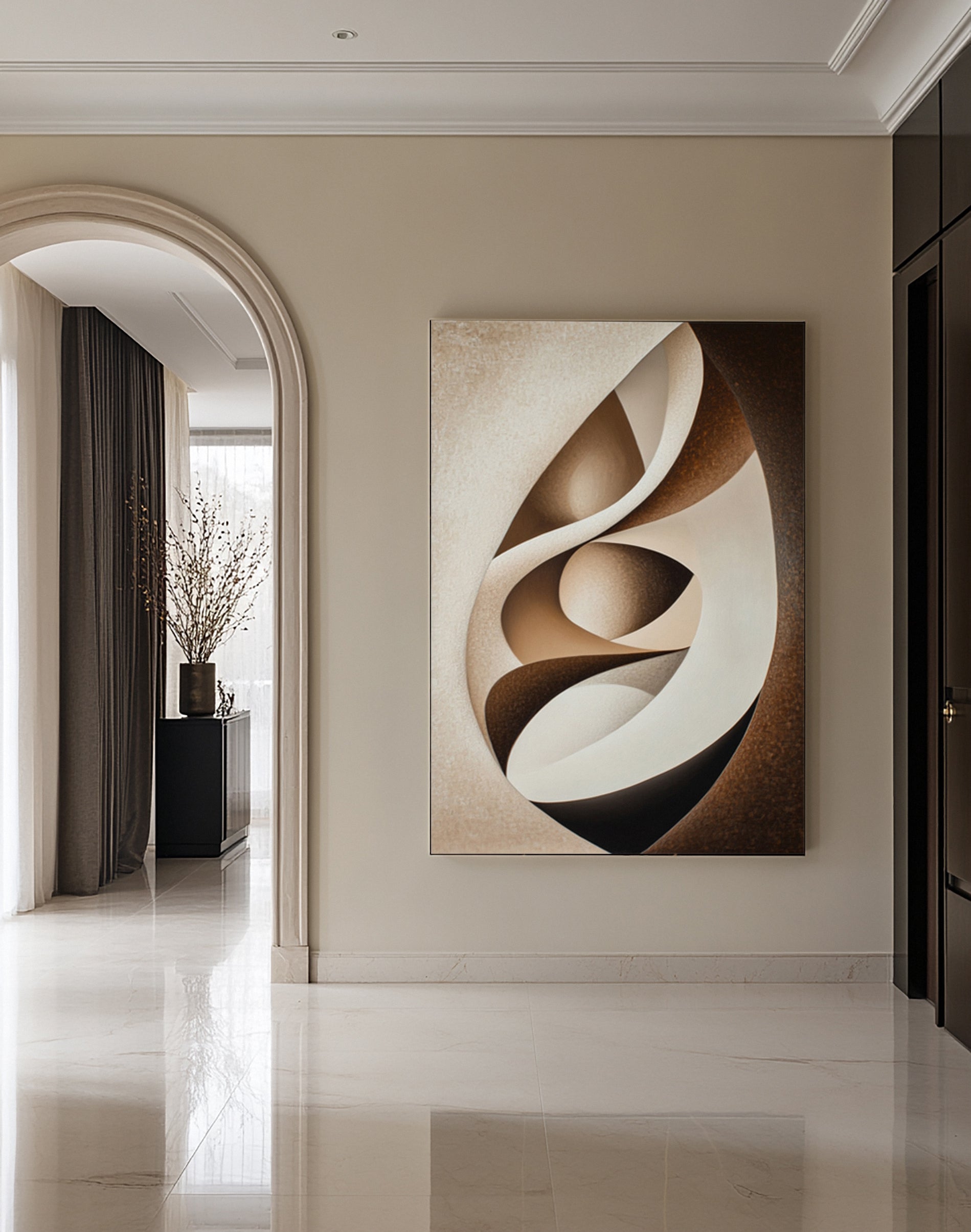 Minimalist Abstract with Earth-Toned Movement in an Oval #BGA 215