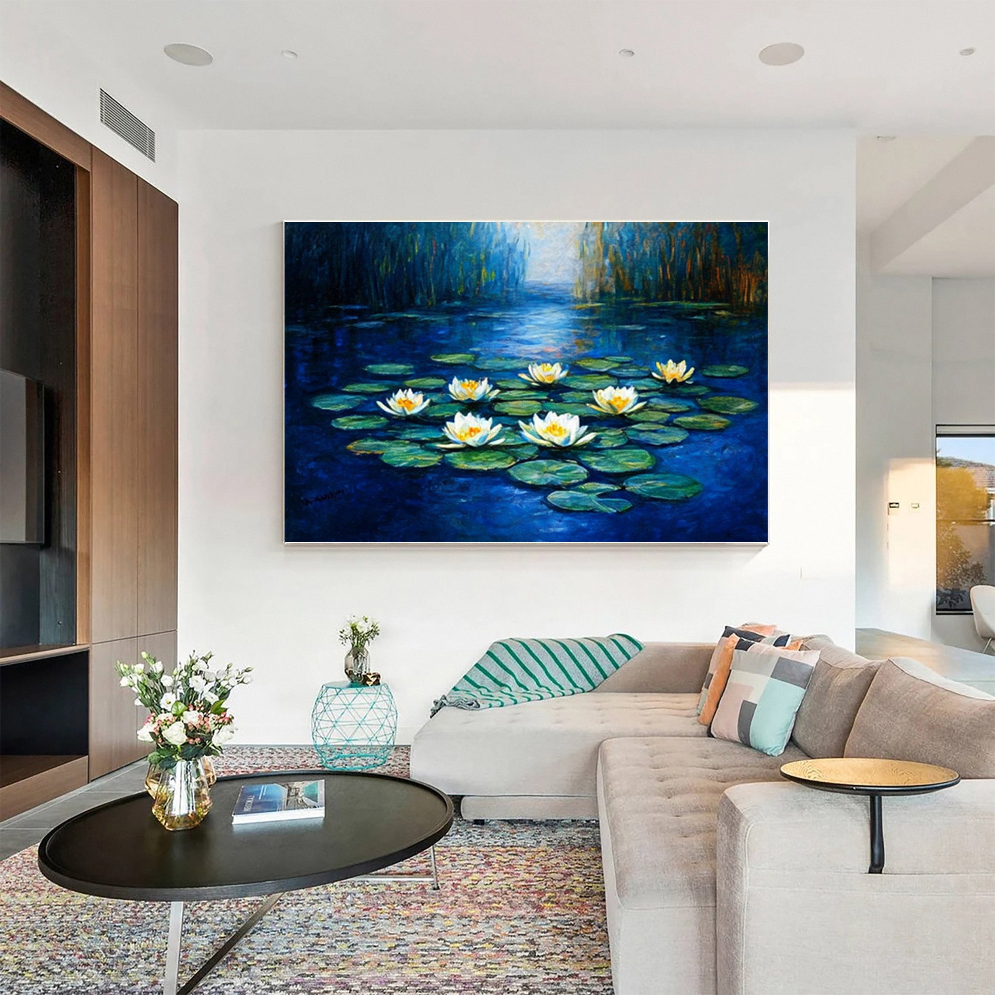 Impressionistic Style Art of Water Lilies Among Greenery #BGA 277