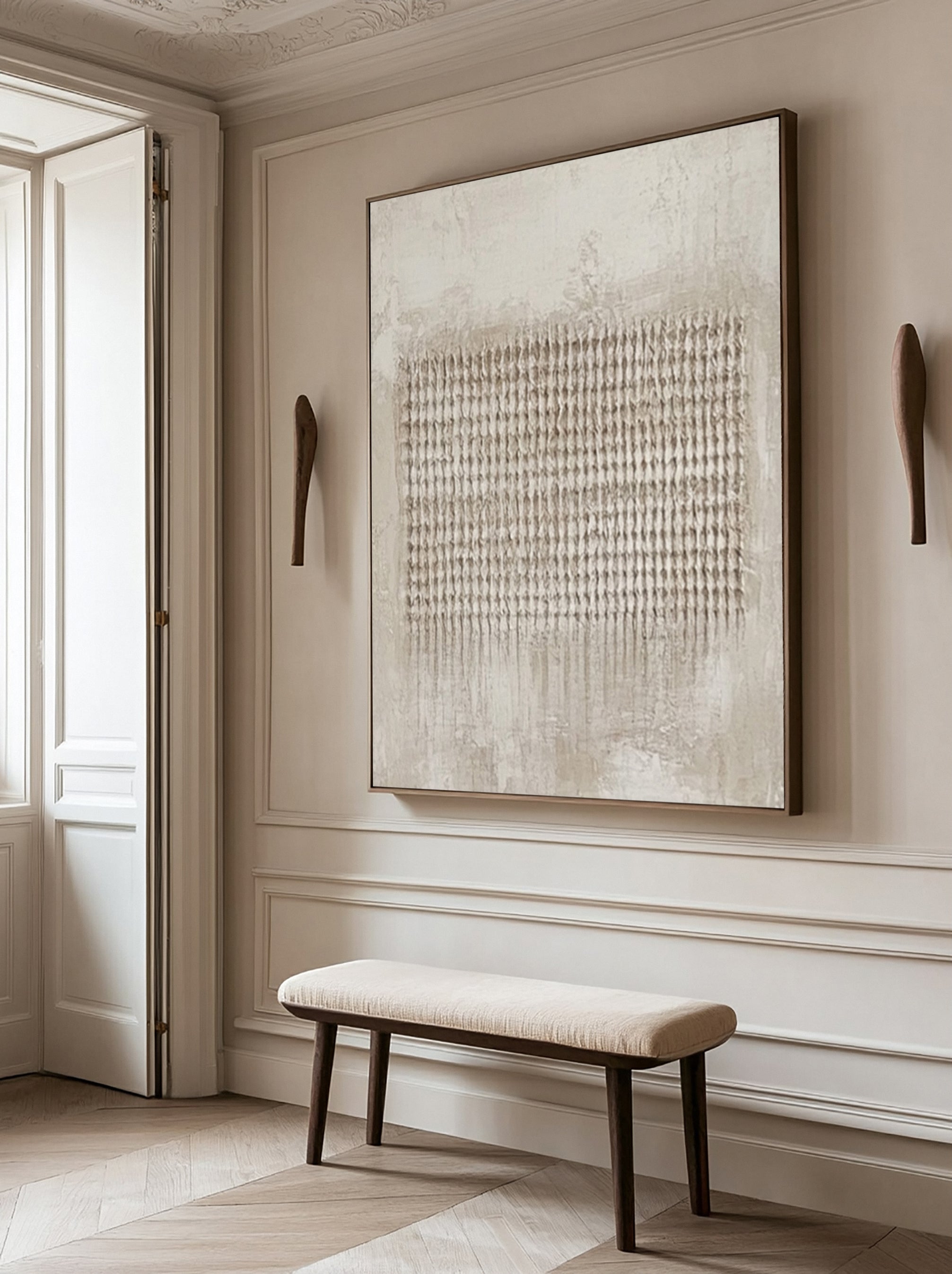 Minimalist Neutral Art with Uniform Vertical Tactile Rows #BGA 239