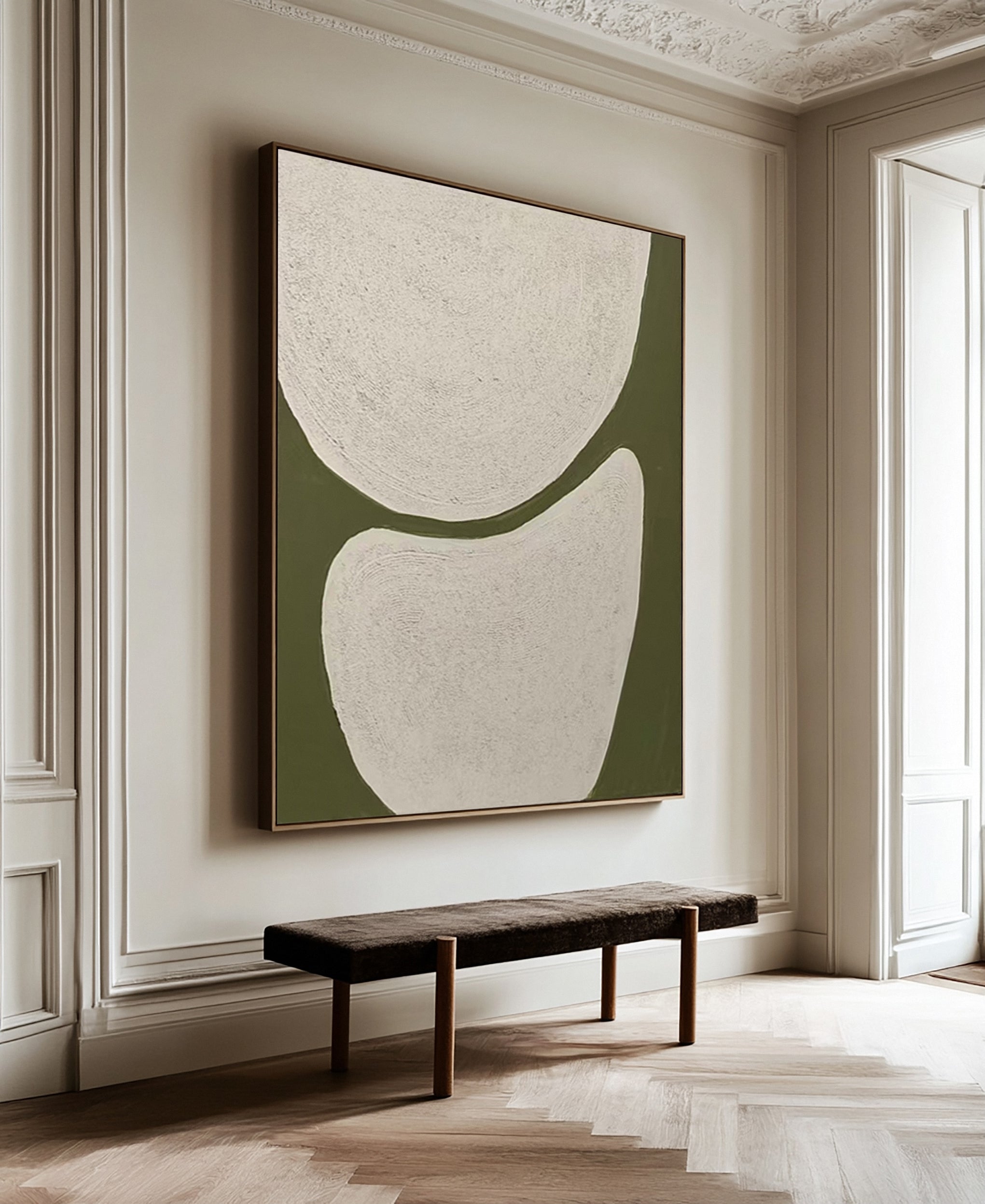 Abstract Canvas with Textured Light Forms on Green Field #BGA 258