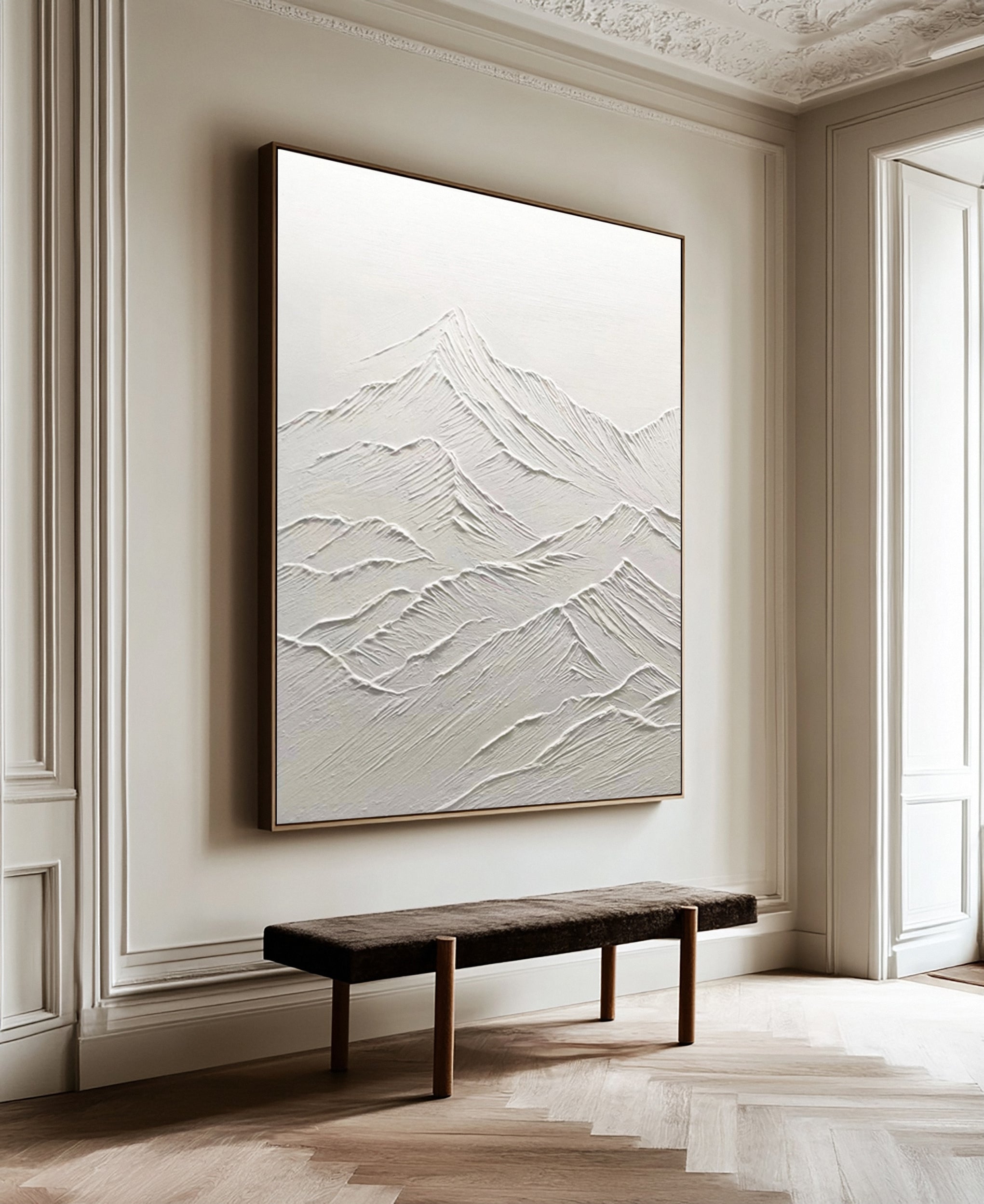White Minimalist Abstract with Dimensional Mountain Surface # BGA 260