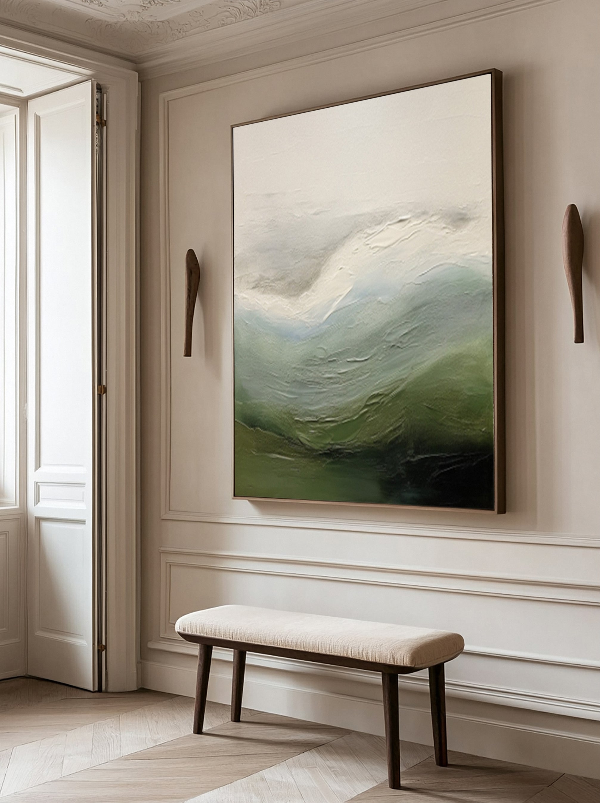 Contemporary Abstract Painting with Textured Hills and Soft Sky #BGA 252