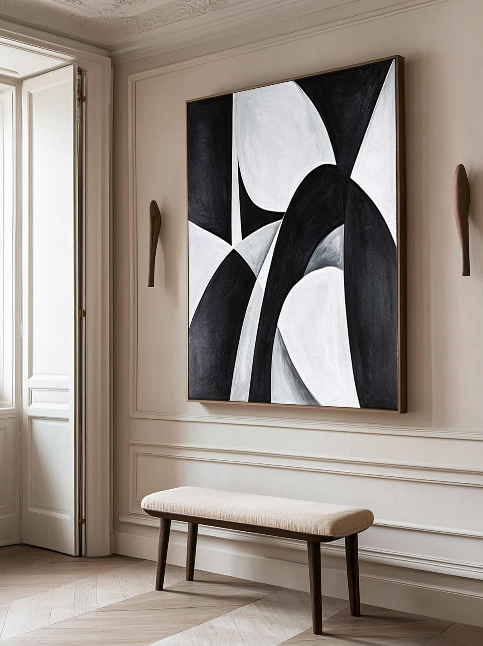 Modern Black And White Abstract Painting with Bold Shapes #BGA 253